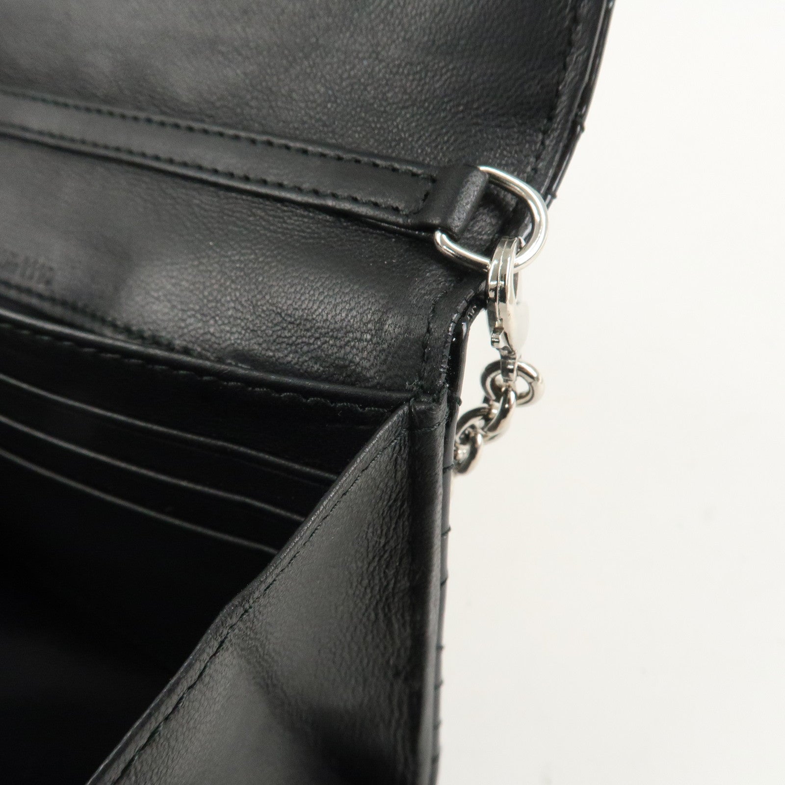 Christian Dior New Lock Cannage Patent Leather Chain Long Wallet Used