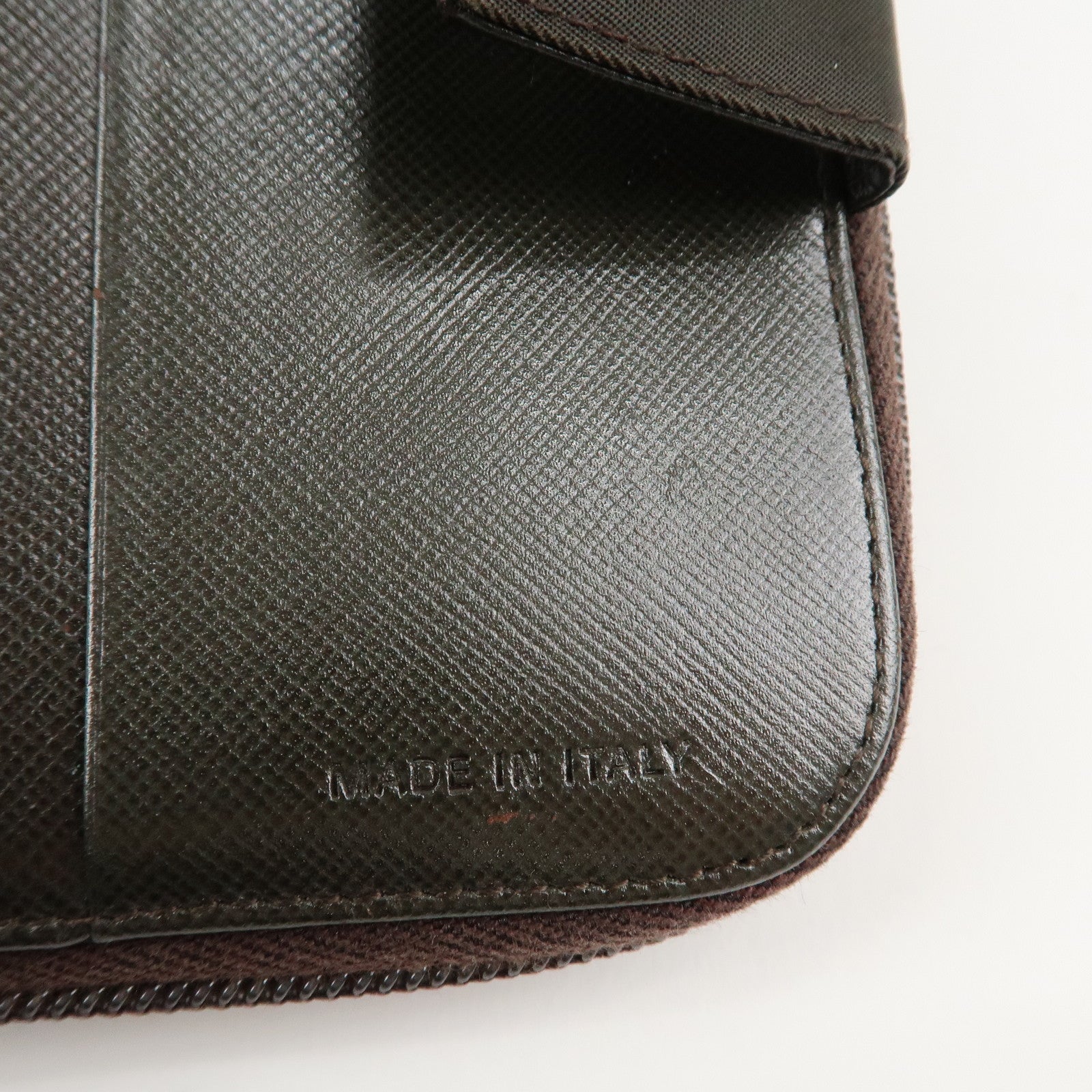 PRADA Logo Leather Bi-Fold Wallet Small Wallet Khaki Used