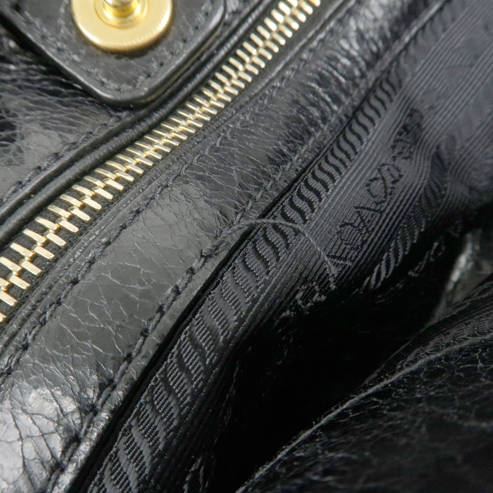 PRADA Leather 2way Bag Hand Bag Shoulder Bag Black Gold HDW Used