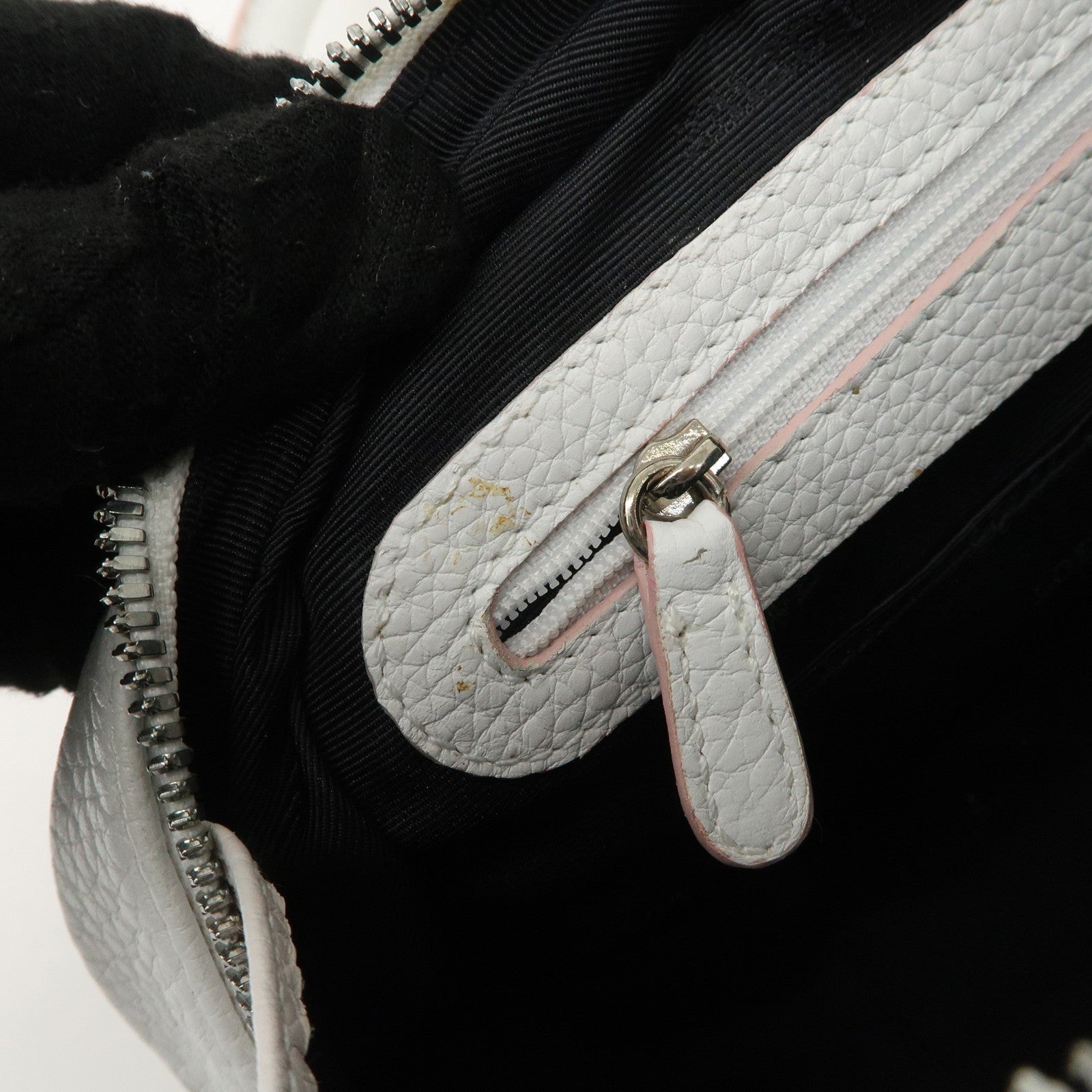 LOEWE Leather Senda Boston Bag Hand Bag White Used