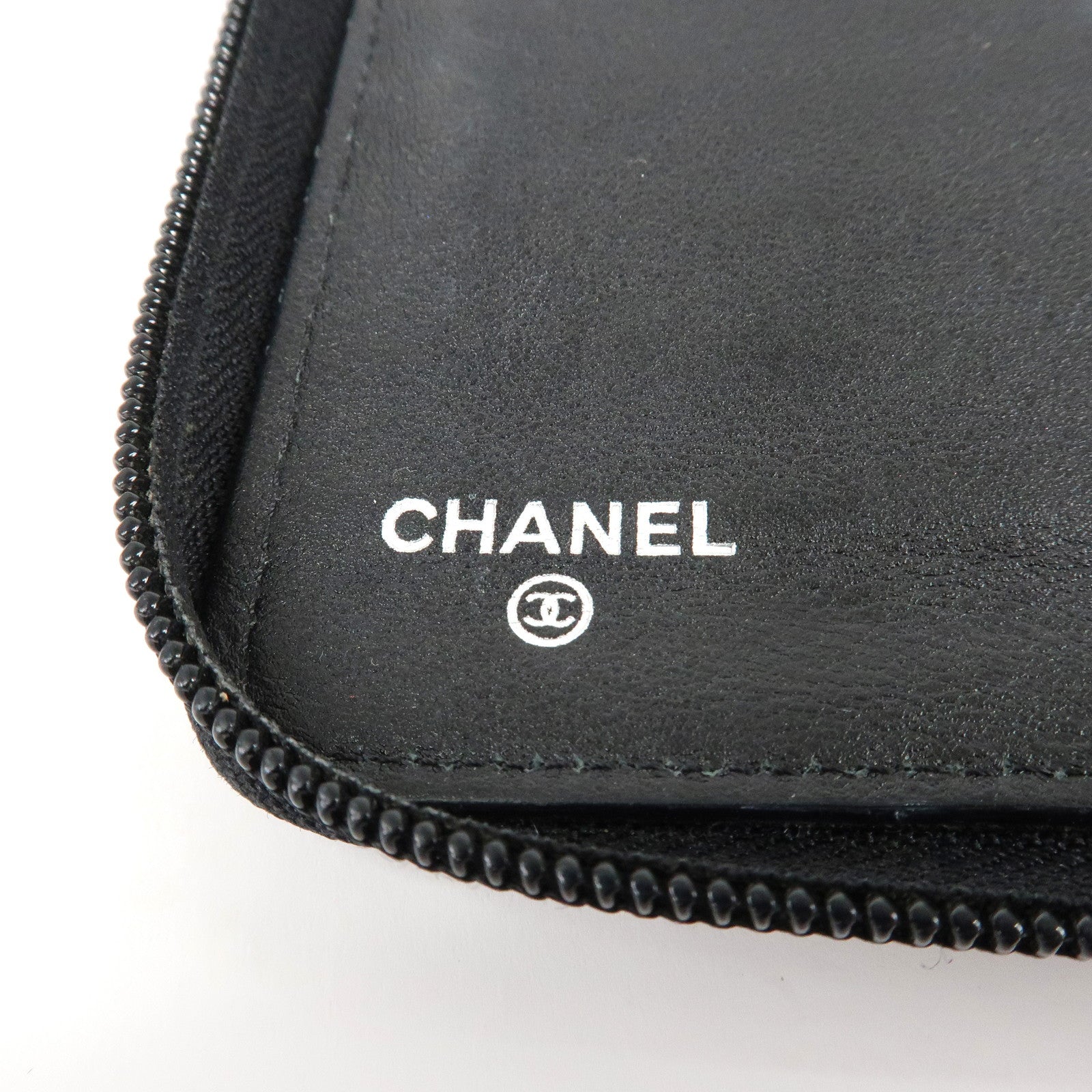 CHANEL COCO Mark Caviar Skin Zippy Long Wallet Black A50071 Used