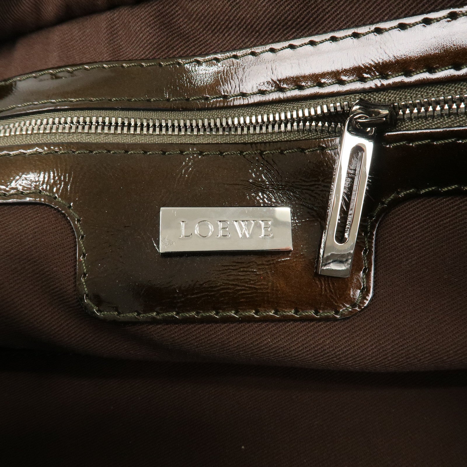 LOEWE Anagram Patent Leather Amasona28 Hand Bag Bronze Used