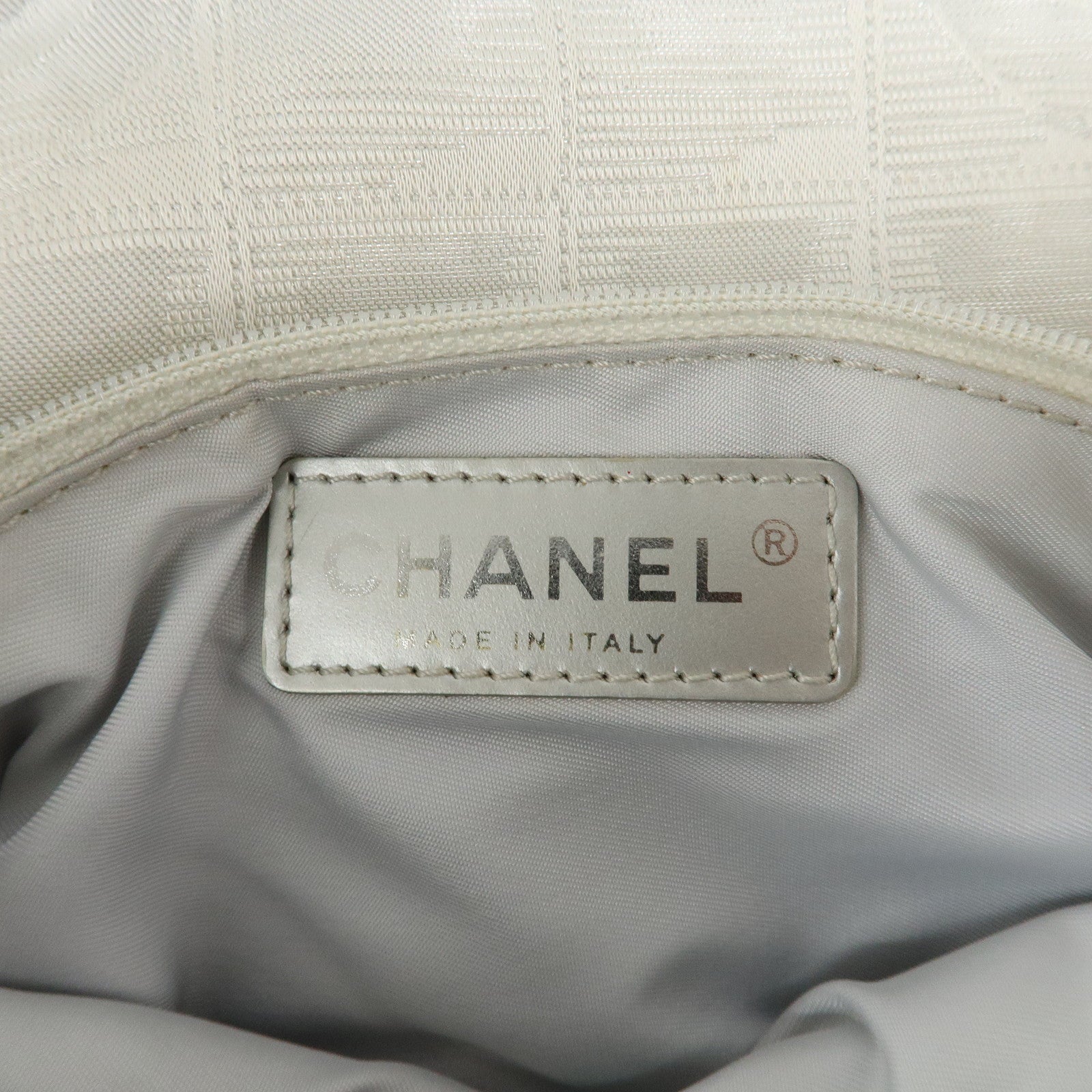 CHANEL New Travel Line Nylon Jacquard Shoulder Bag Silver A29347 Used