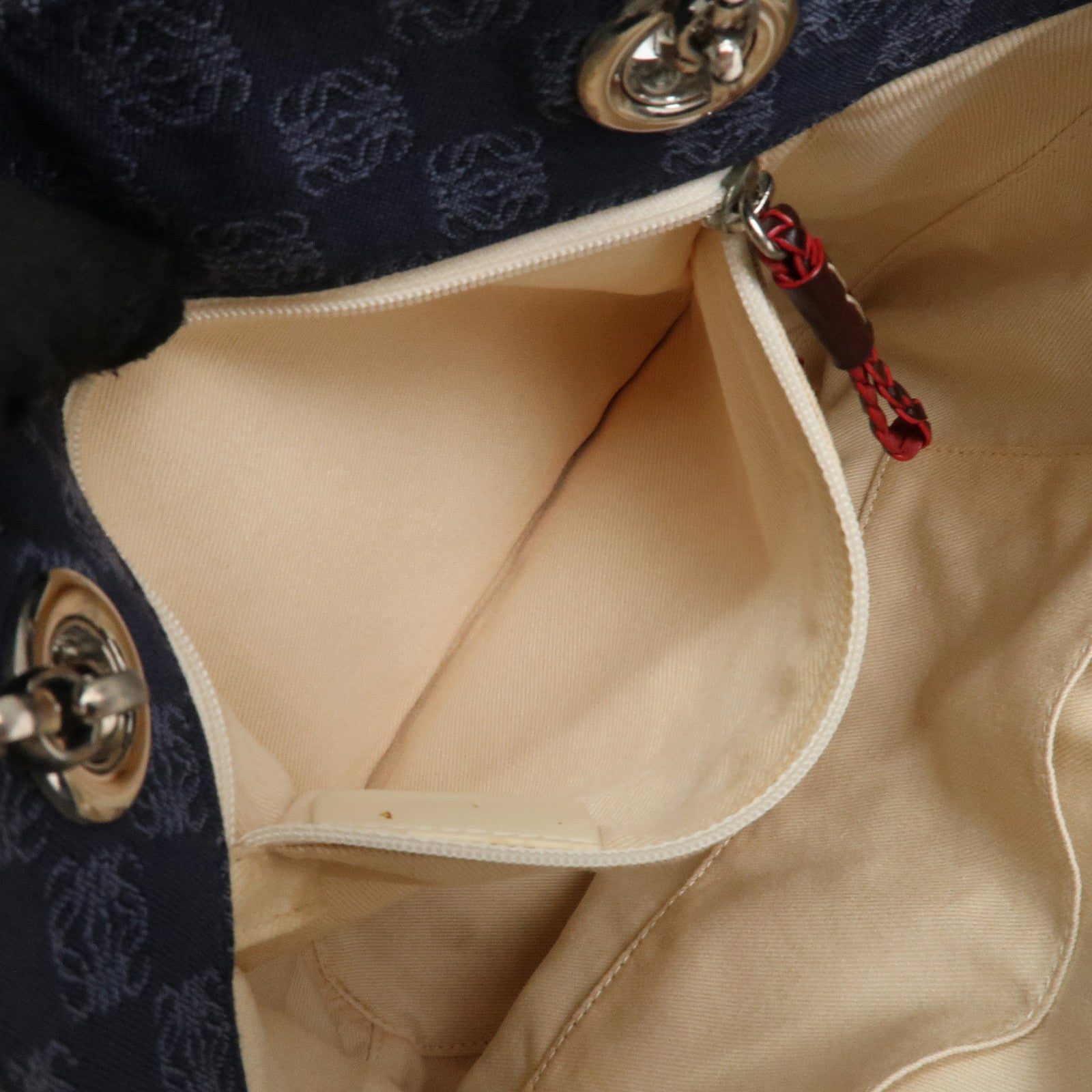 LOEWE Anagram Canvas Leather Chain Tote Bag Shoulder Bag Blue Used