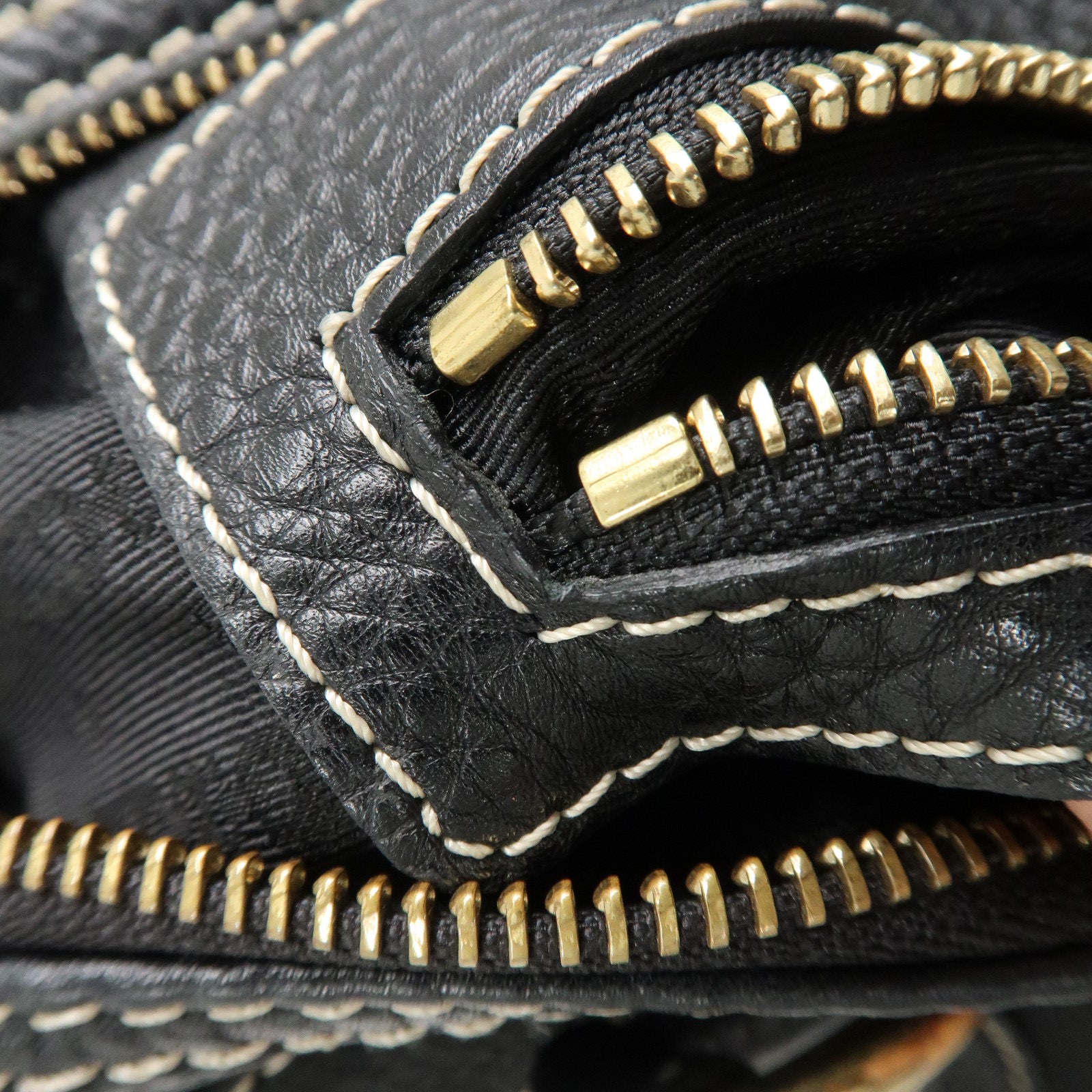 CELINE Leather Macadam Engraved Boston Bag Shoulder Bag Black Used