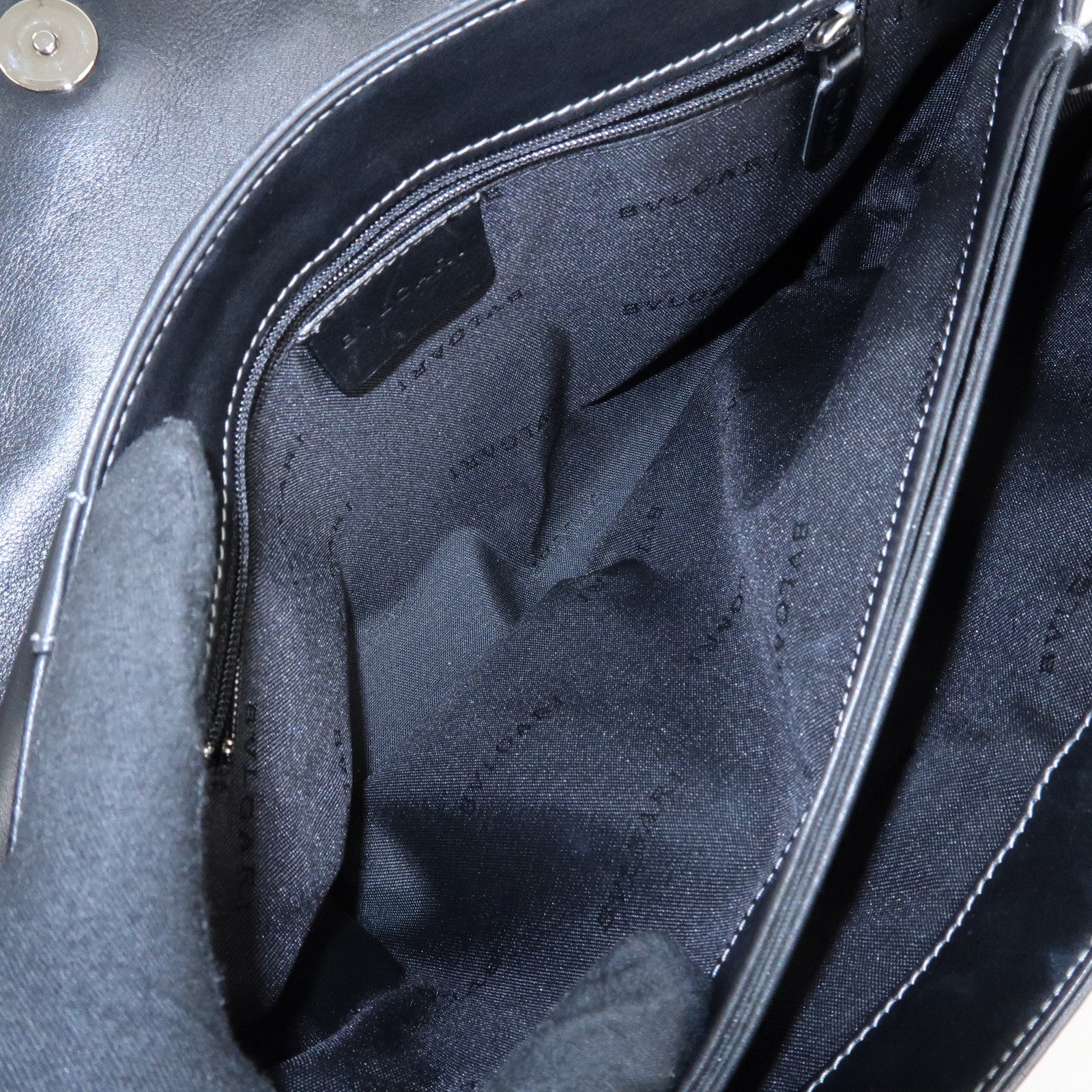 BVLGARI Leather Logo Shoulder Bag Hand Bag Black Silver HDW Used