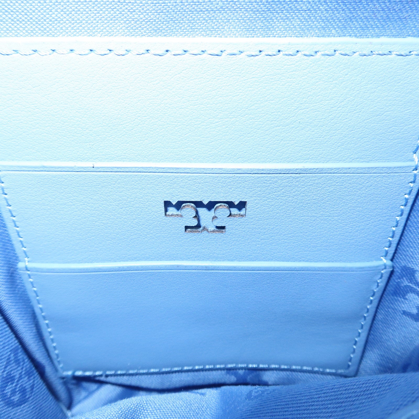 Tory Burch Leather Clutch Bag Hand Bag Gold Hardware Blue Red Used