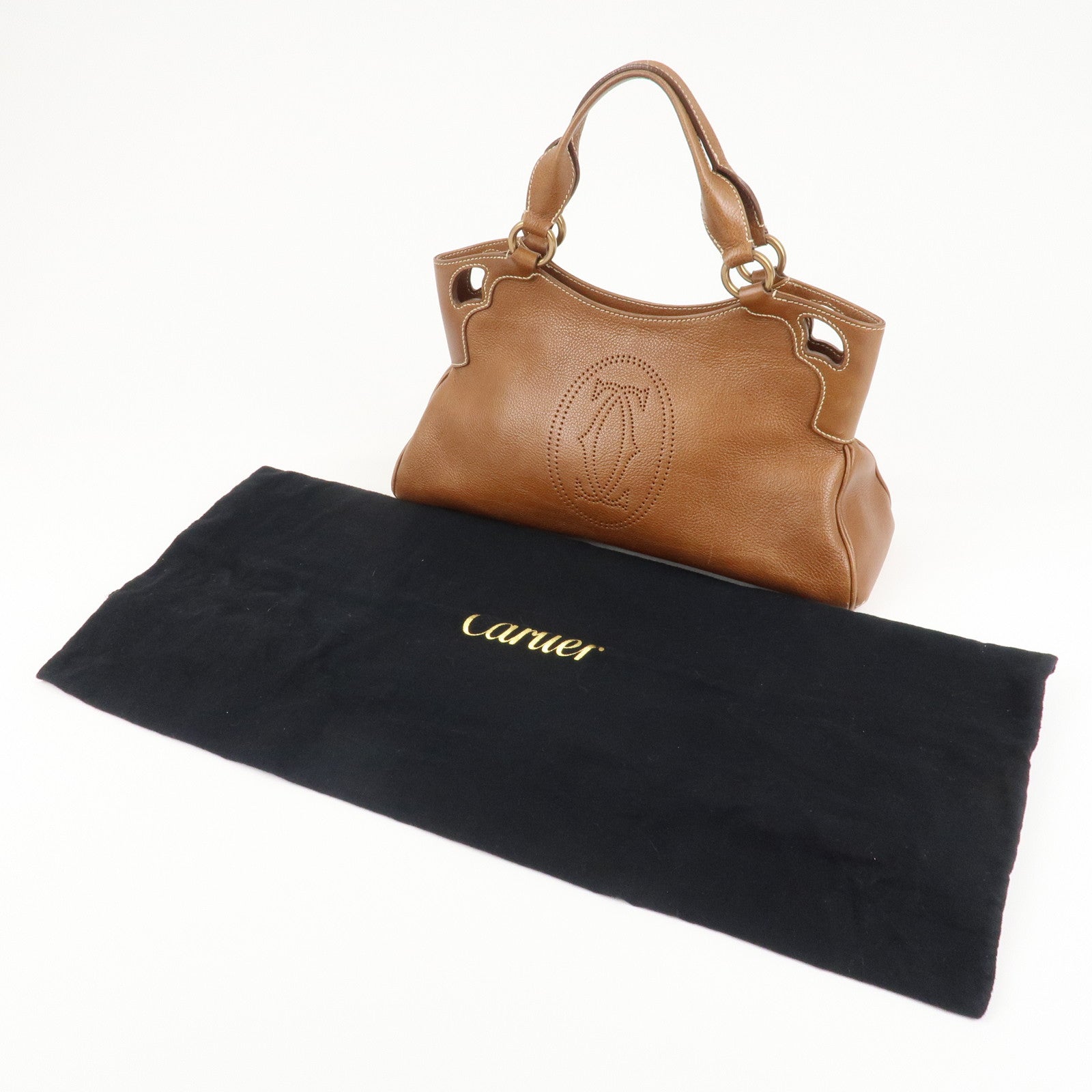 Cartier Leather Marcello de Cartier SM Hand Bag Brown Used