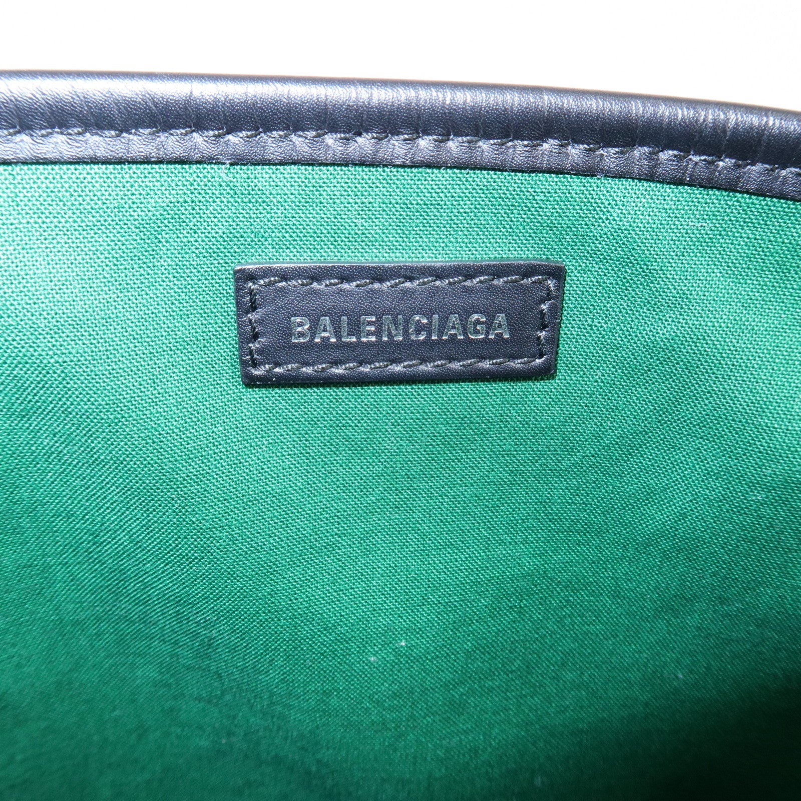 BALENCIAGA Wool Leather Navy Cabas XS Hand Bag Tote Bag 390346 Used