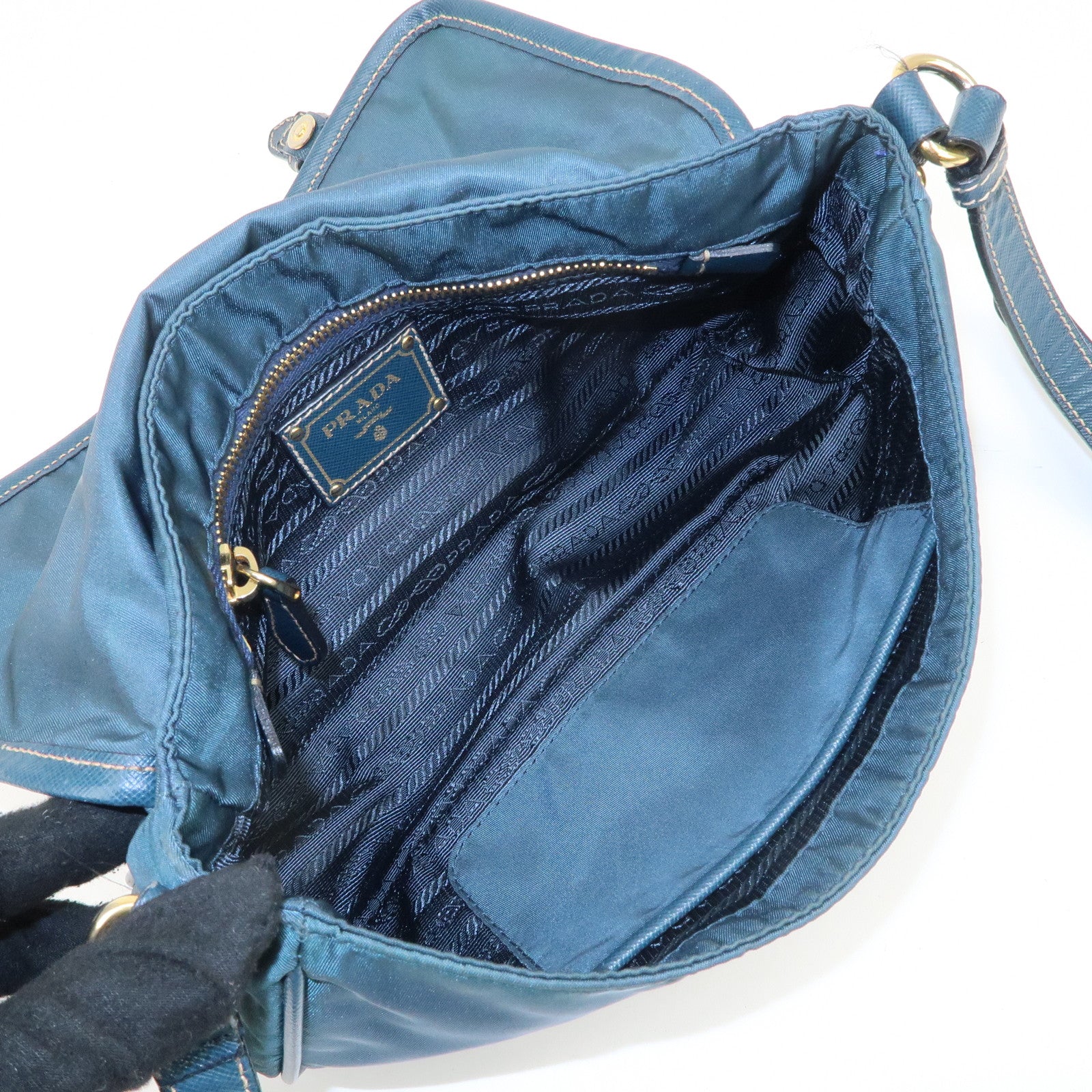 PRADA Nylon Leather Shoulder Bag Crossbody Bag Green BT0772 Used