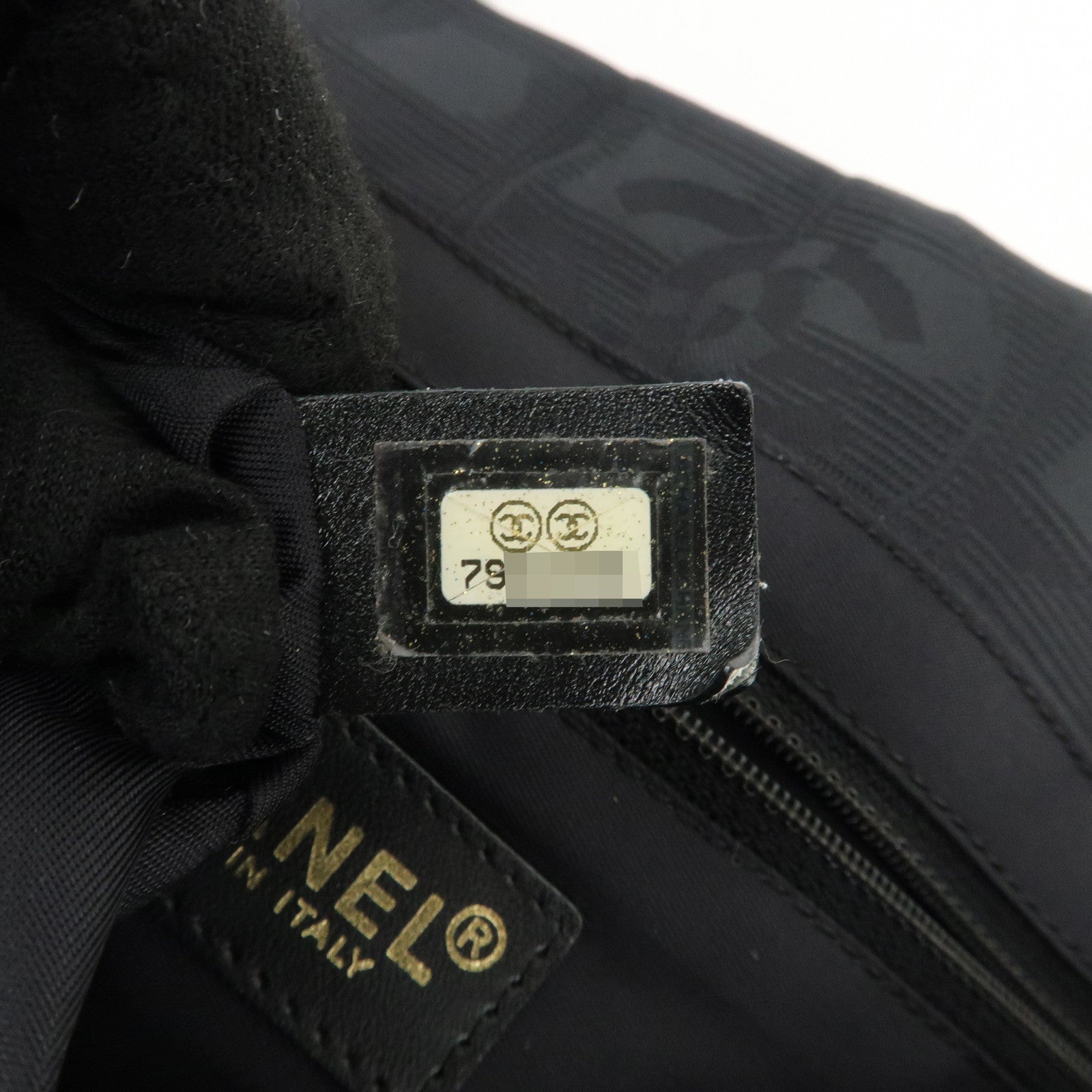 CHANEL Travel Line Nylon Jacquard Leather Tote Bag MM Black A15991 Used