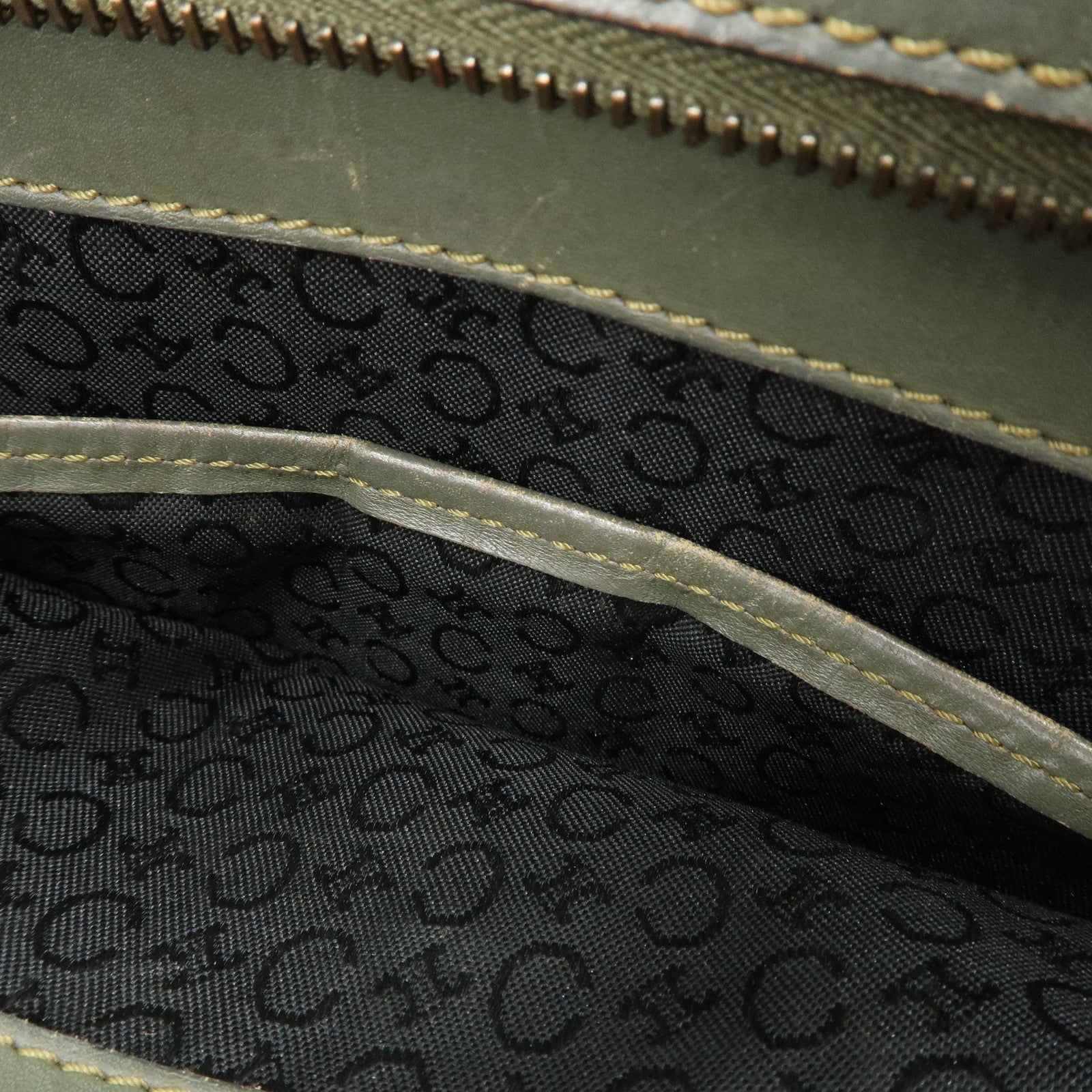 CELINE Macadam Canvas Hand Bag Brown Red Khaki Used