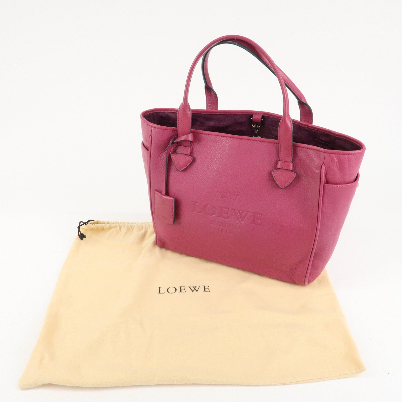 LOEWE Leather Tote Bag Hand Bag Shoulder Bag Medium Pink Used