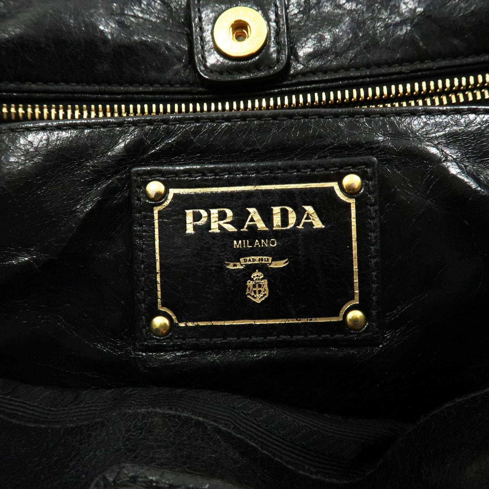 PRADA Leather 2Way Hand Bag Shoulder Bag Black BN2324 Used