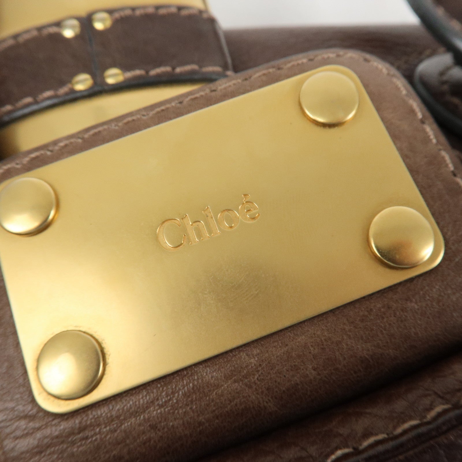 Chloe Paddington Leather Hand Bag Shoulder Bag Medium Brown Used