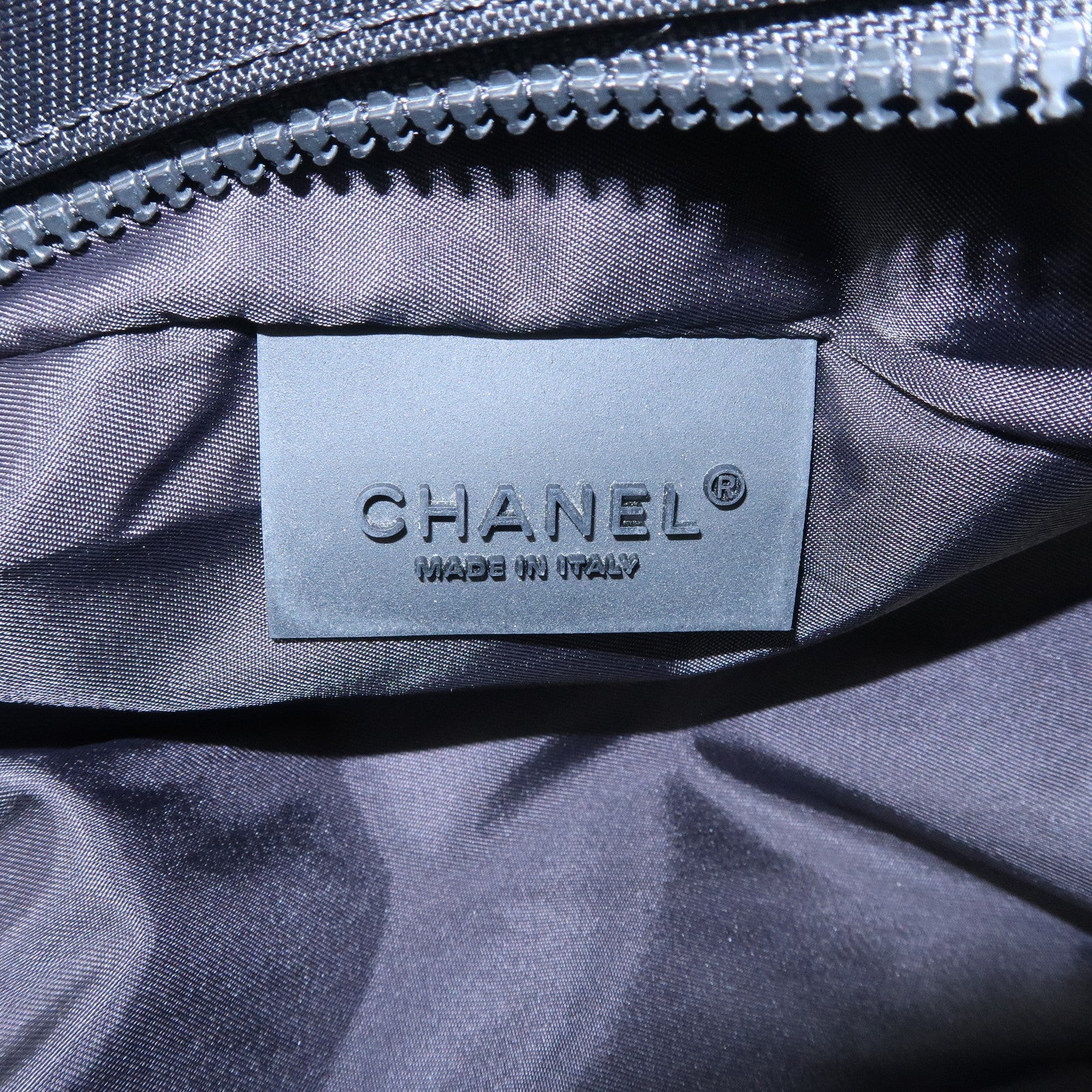 CHANEL Sportsline Nylon Canvas Shoes Bag Hand Bag Black Gray Used