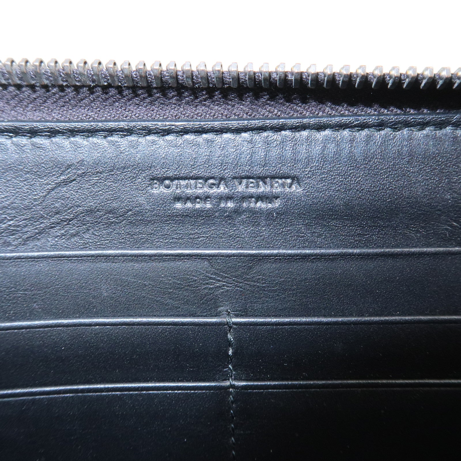 BOTTEGA VENETA Intrecciato Leather Zippy Around Long Wallet Black Used