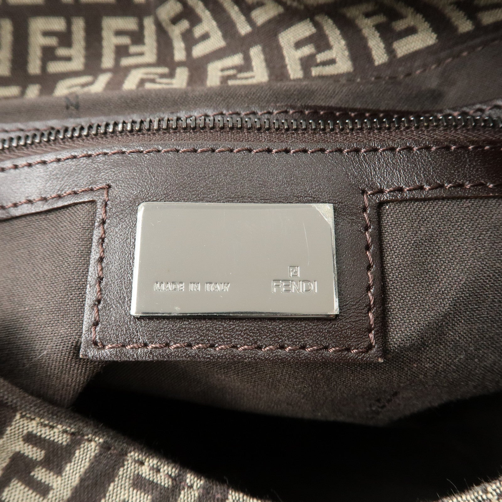 FENDI Mamma Bucket Zucchino Canvas Leather Shoulder Bag 8BR001 Used