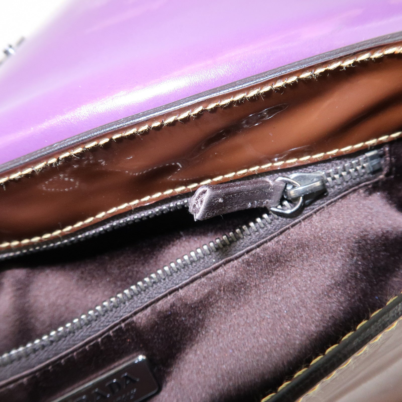 PRADA Patent Leather Shoulder Bag Brown Used