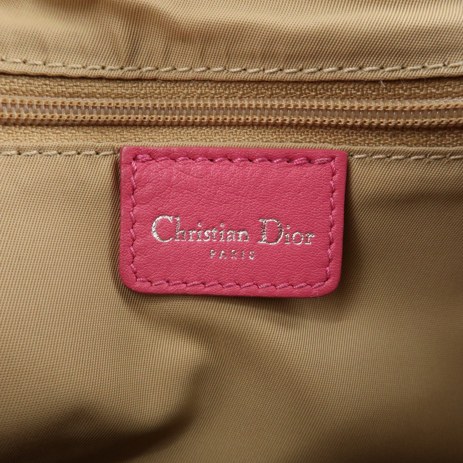Christian Dior Trotter Canvas Leather Shoulder Bag Beige Pink Used