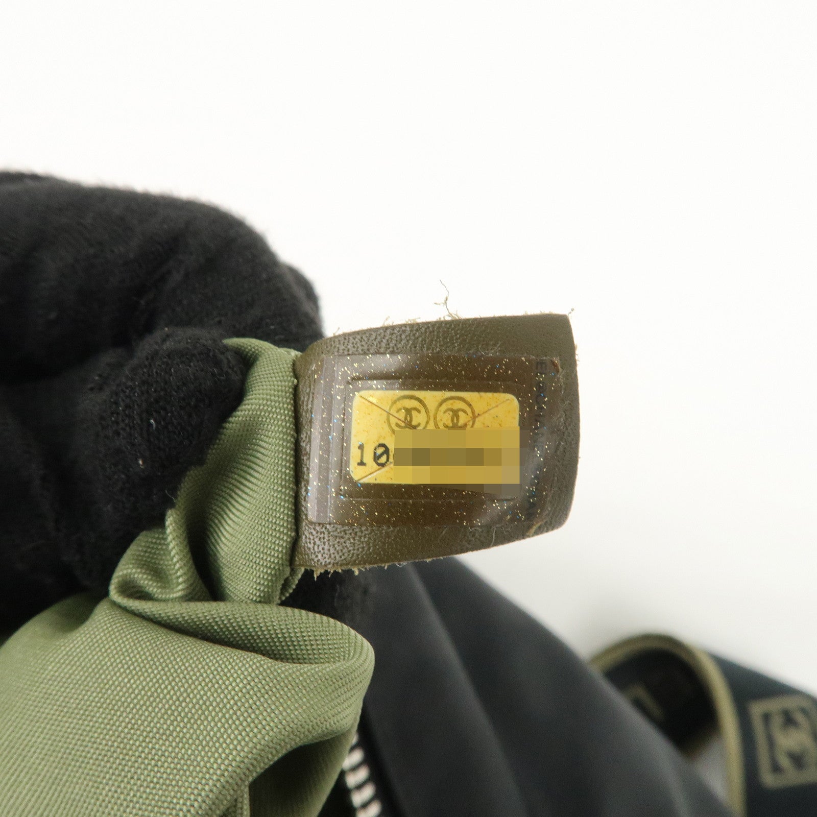 CHANEL Sports Nylon COCO Mark Shoulder Bag Black Khaki Used