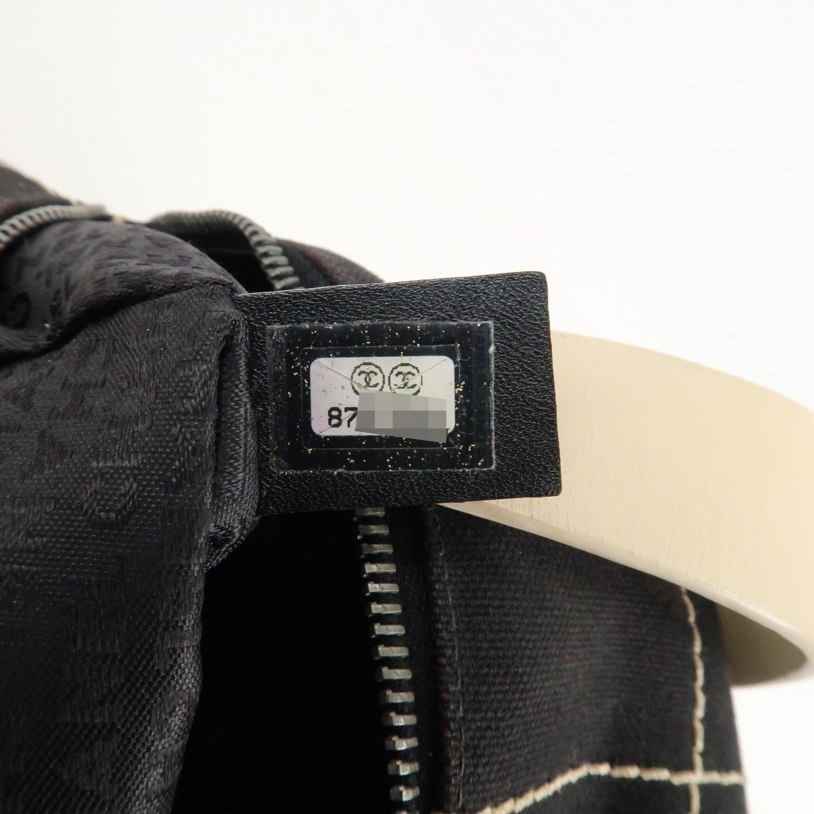 CHANEL Chocolate Bar Stitch Canvas Leather Mini Boston Bag Black Used