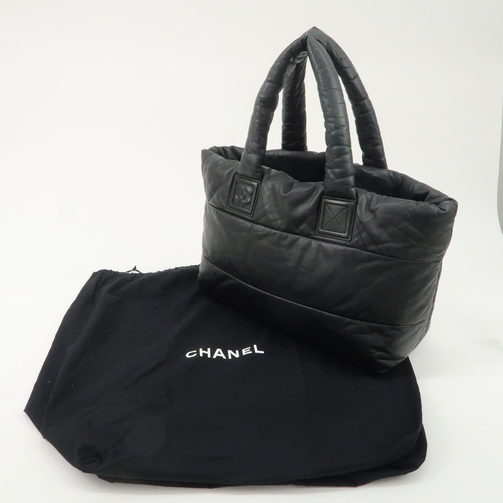 CHANEL COCO Cocoon Lamb Skin Tote Bag Shoulder Bag MM Black A47107 Used