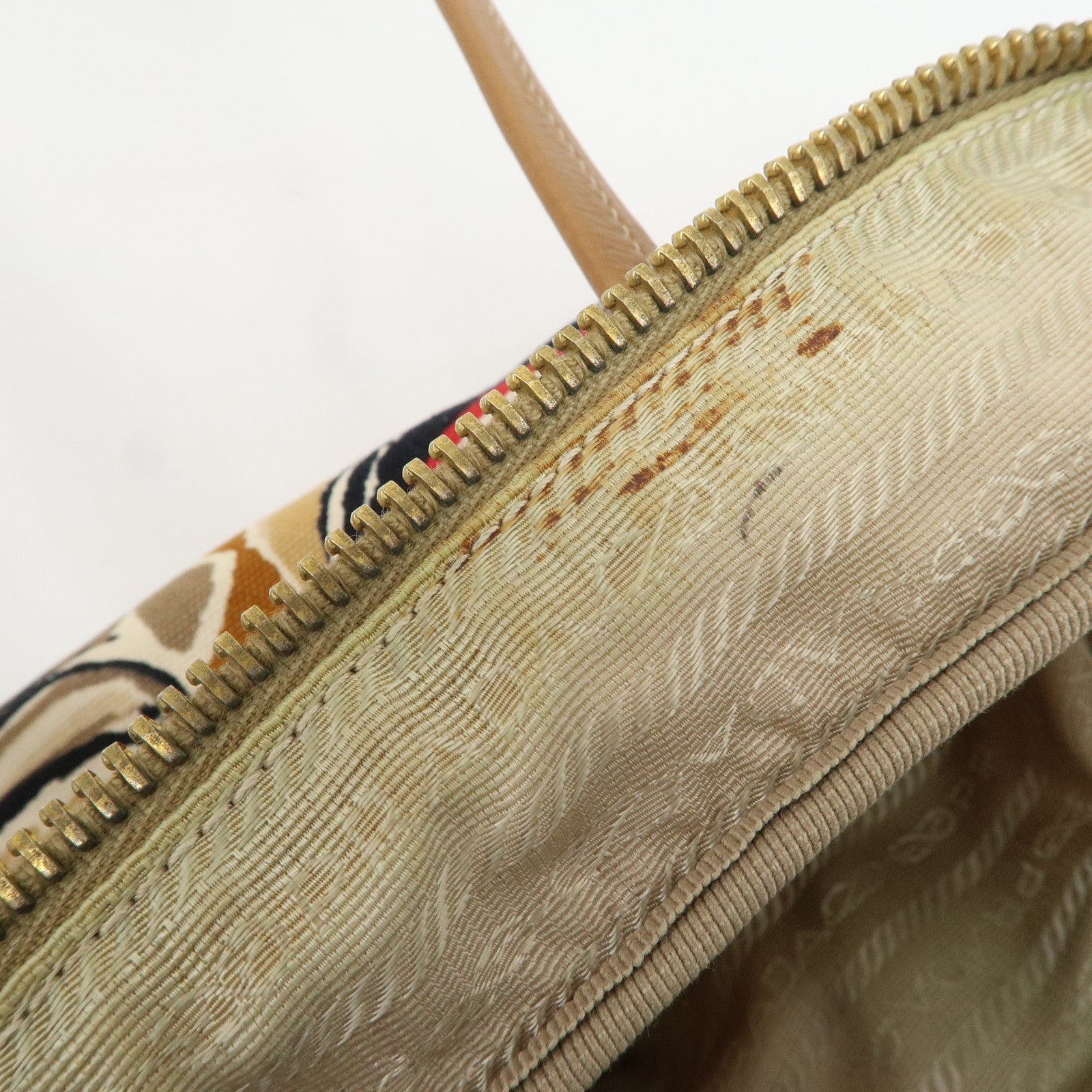 PRADA Logo Canvas Leather Nylon Shoulder Bag Boston Bag Brown Used