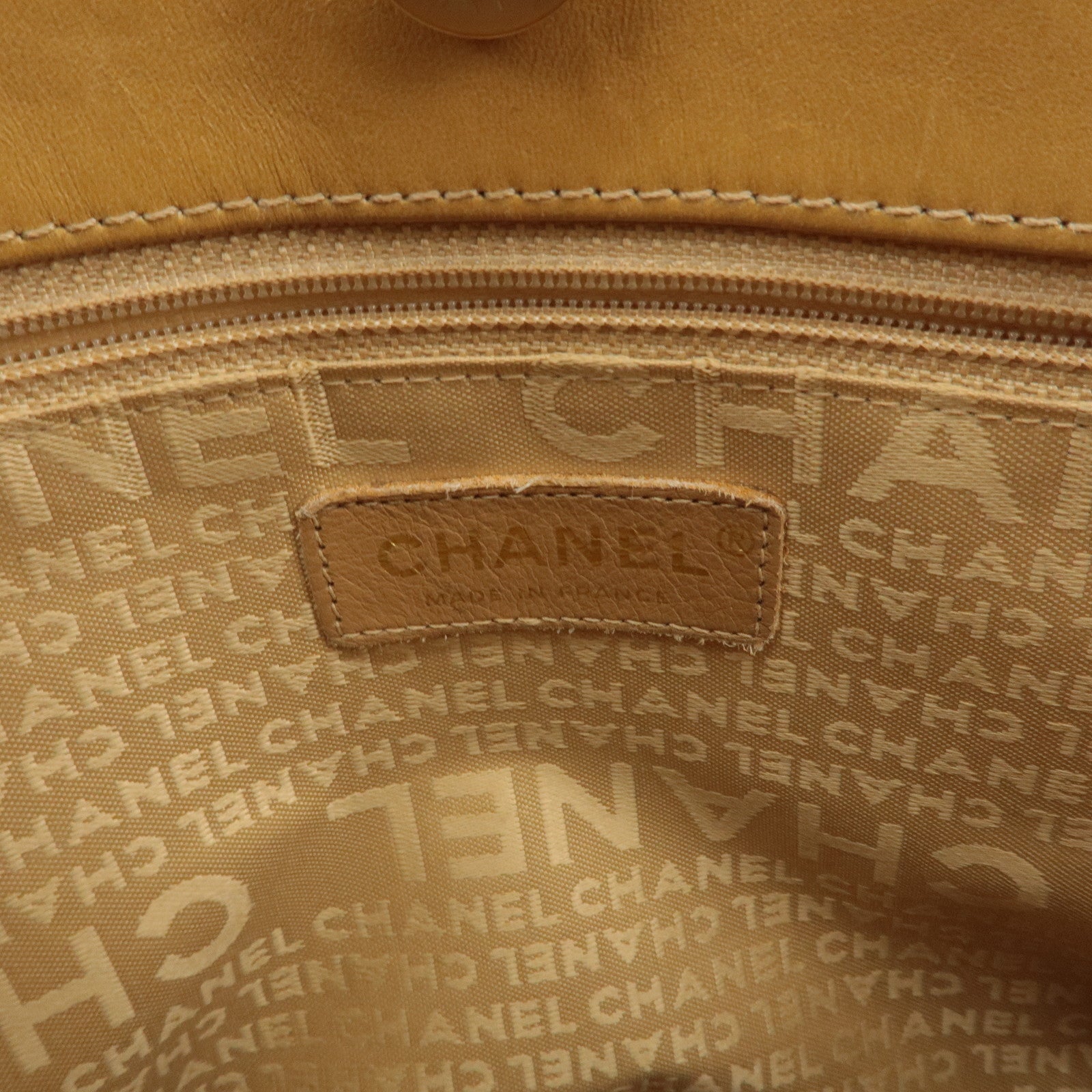 CHANEL Icon Line Leather COCO Mark Tote Bag Hand Bag Beige Used