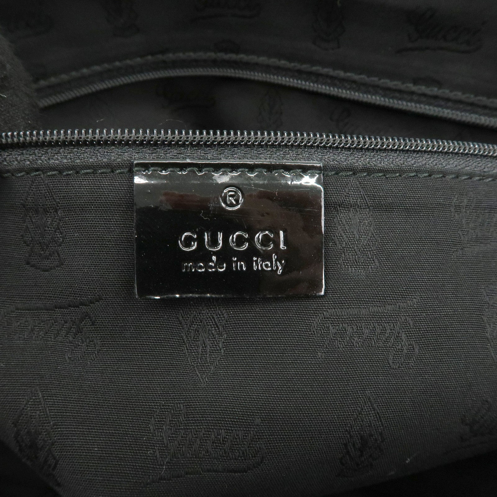 GUCCI GG Canvas Patent Leather Tote Bag Hand Bag Black 211976 Used