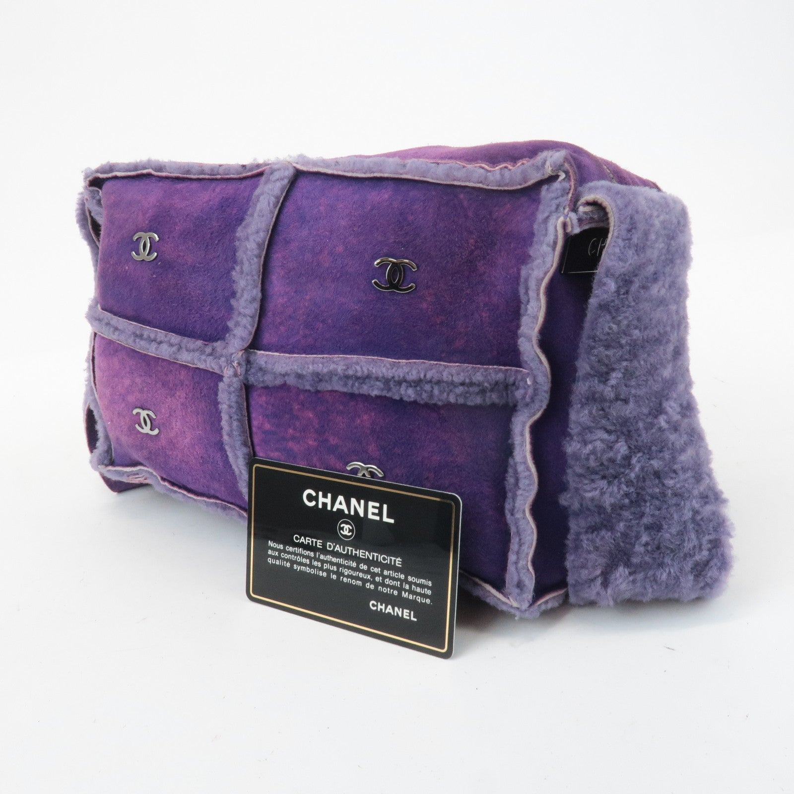 CHANEL COCO Mark Chocolate Bar Suede Mouton Shoulder Bag Purple Used