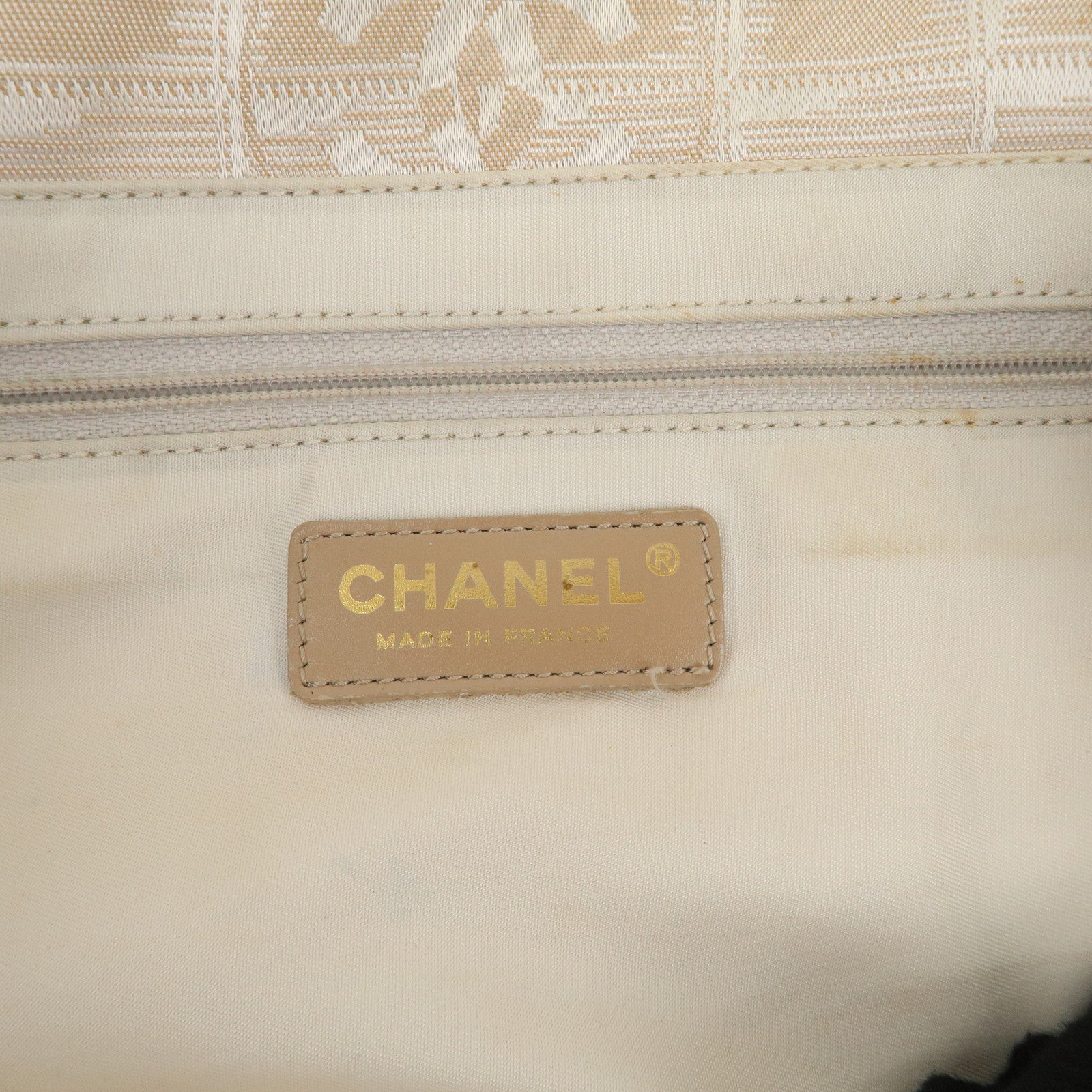 CHANEL New Travel Line Nylon Jacquard Leather Tote Bag Beige A15991 Used