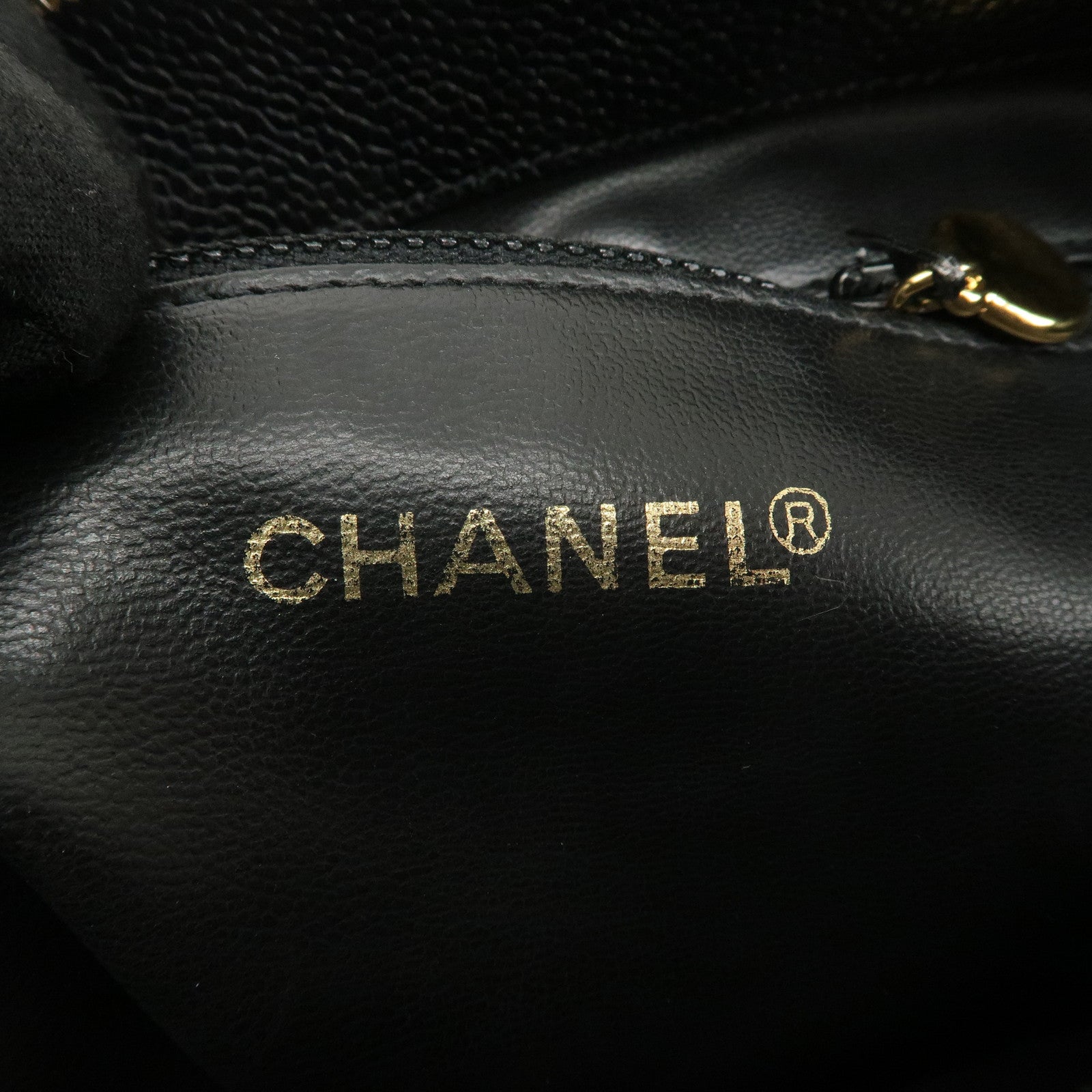 CHANEL Caviar Skin COCO Mark Chain Tote Bag Shoulder Bag Black Used