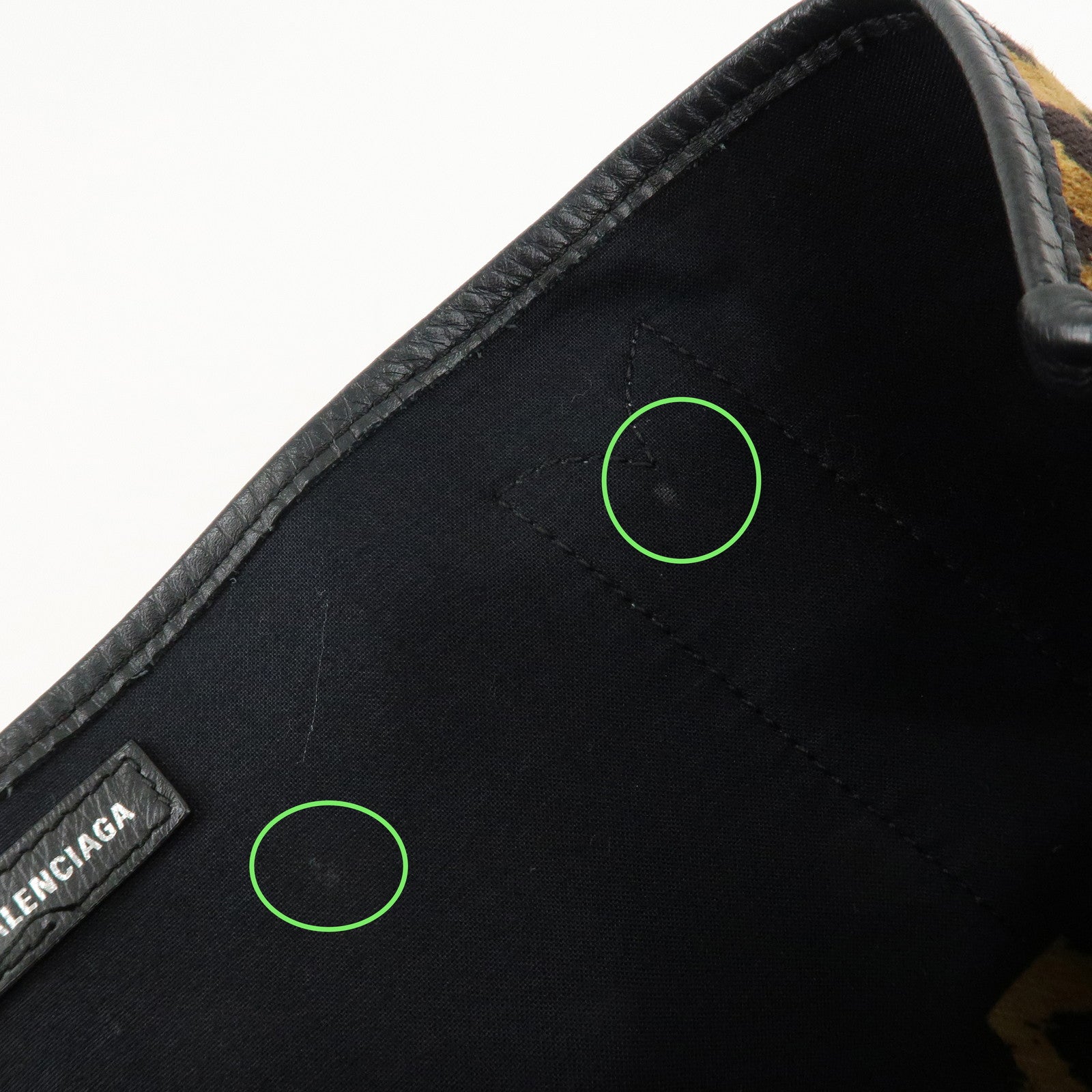 BALENCIAGA Navy Cabas S Canvas Leather Tote Bag Leopard 339933 Used