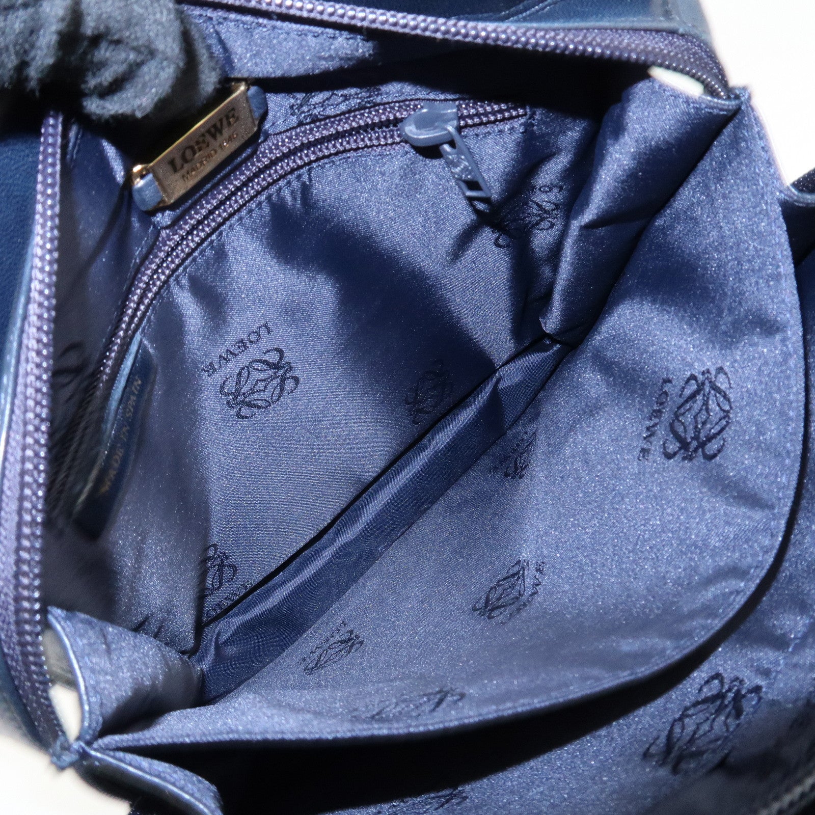 LOEWE Anagram Leather Shoulder Bag Navy Used
