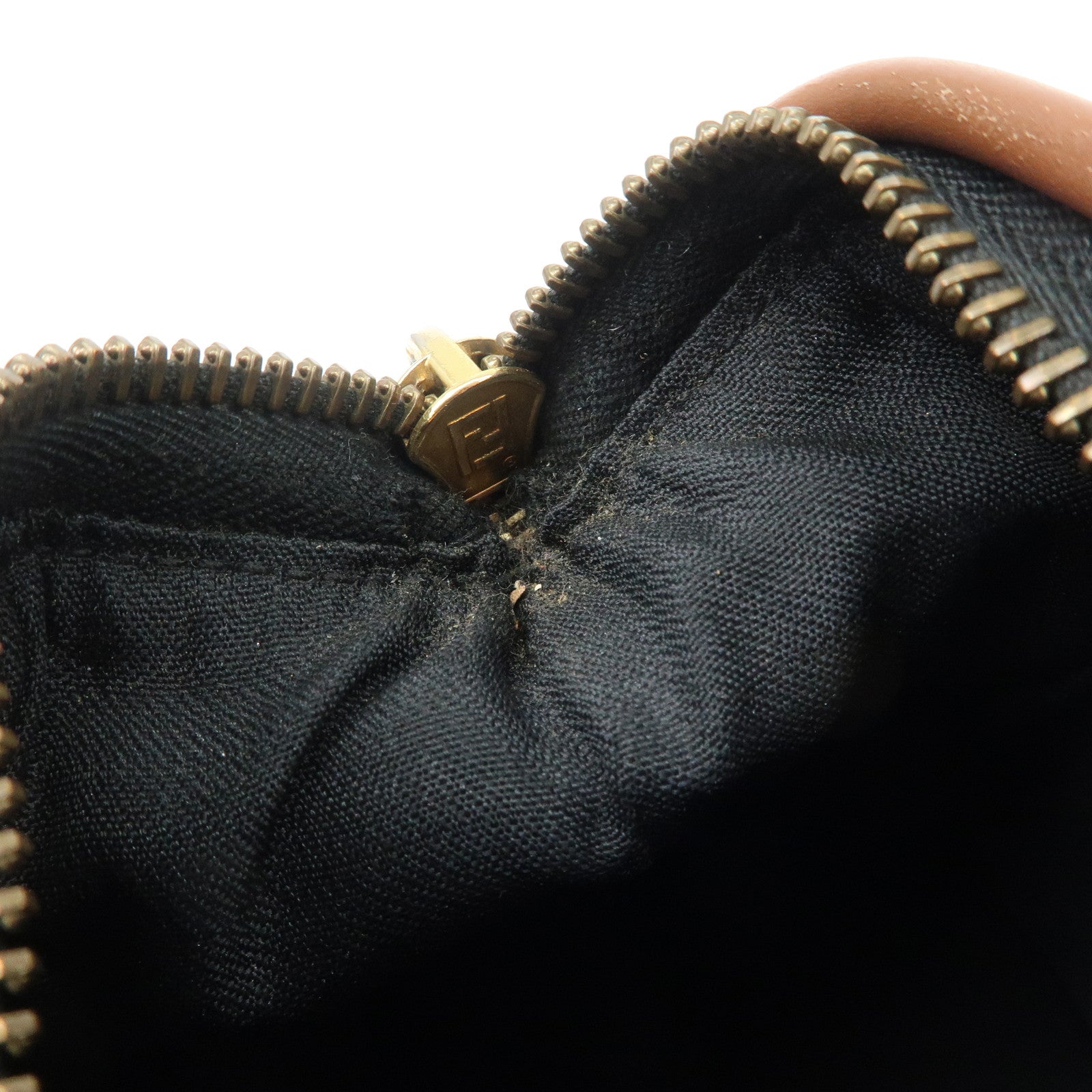 FENDI Pequin PVC Leather Hand Bag Brown Black 259021 Used