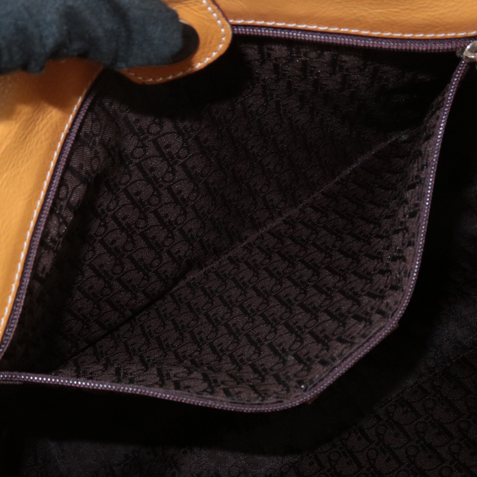 Christian Dior Leather Tote Bag Shoulder Bag Mustard Silver HDW Used