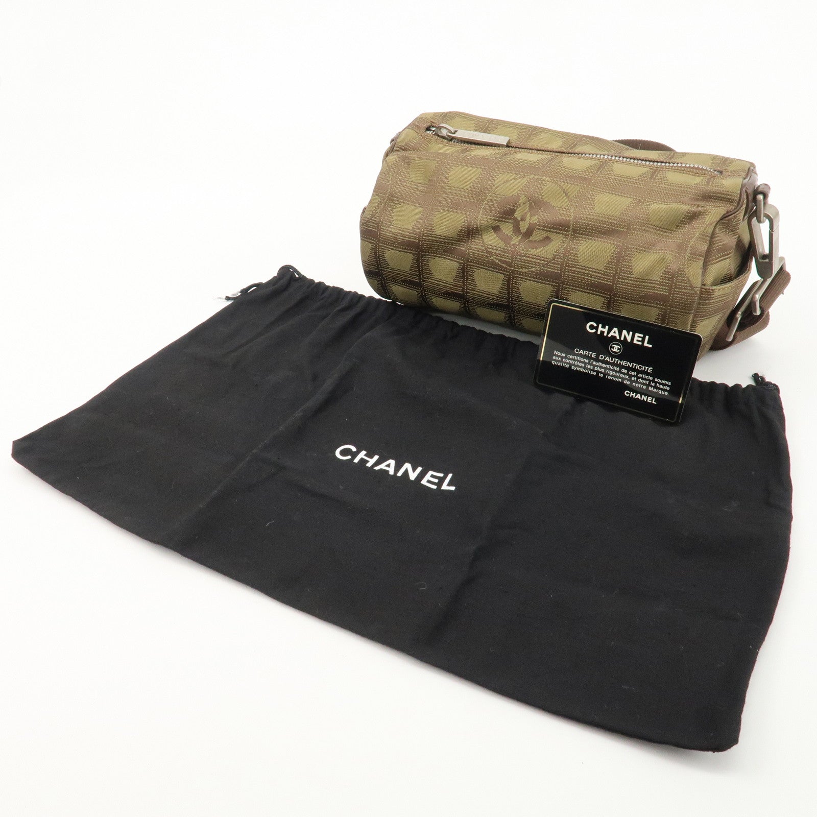 CHANEL New Travel Line Nylon Jacquard Leather Shoulder Bag A17669 Used