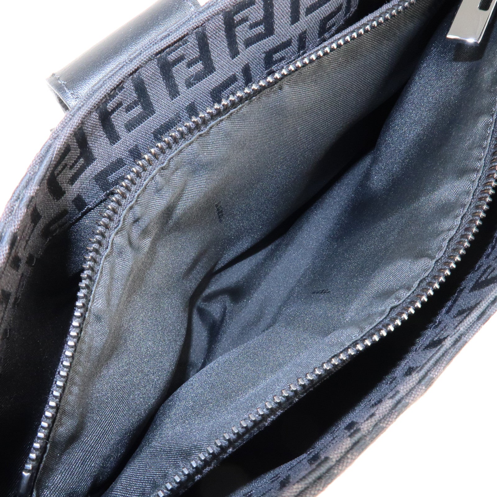 FENDI Zucchino Canvas Leather Shoulder Bag Brown Black 8BR036 Used