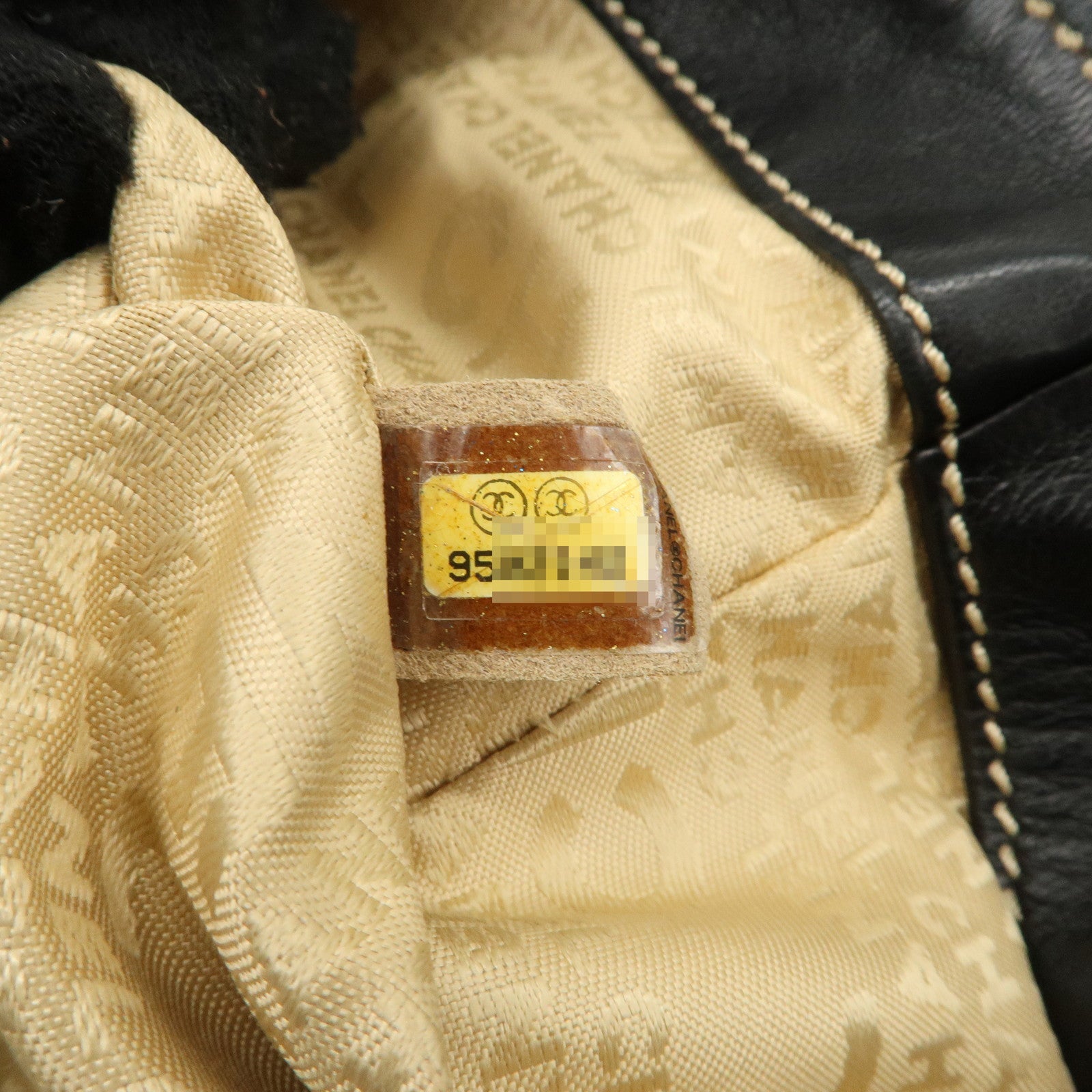 CHANEL COCO Mark Wild Stitch Lamb Skin Chain Shoulder Bag Black Used