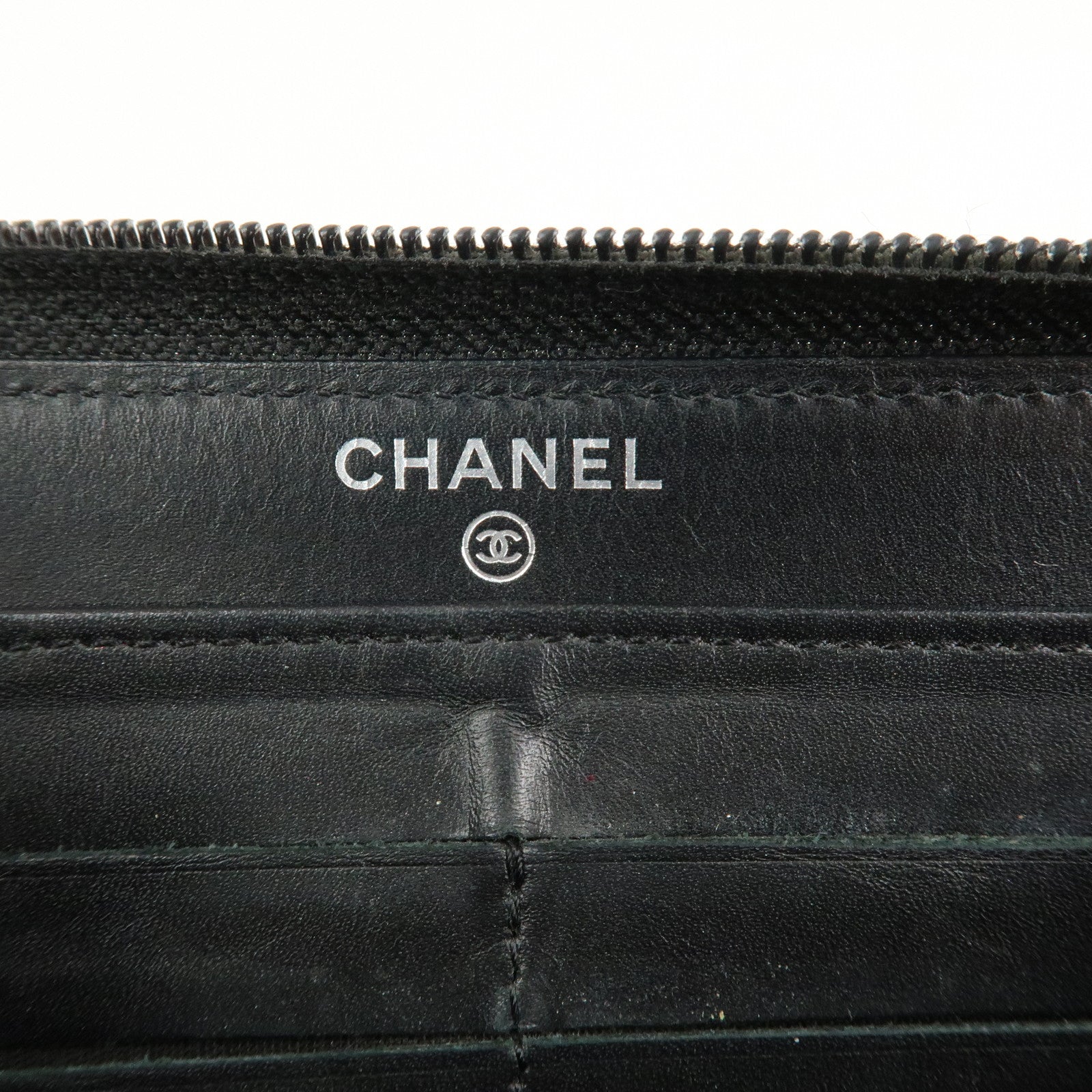 CHANEL Caviar Skin Zip Around Long Wallet Black A50071 Used