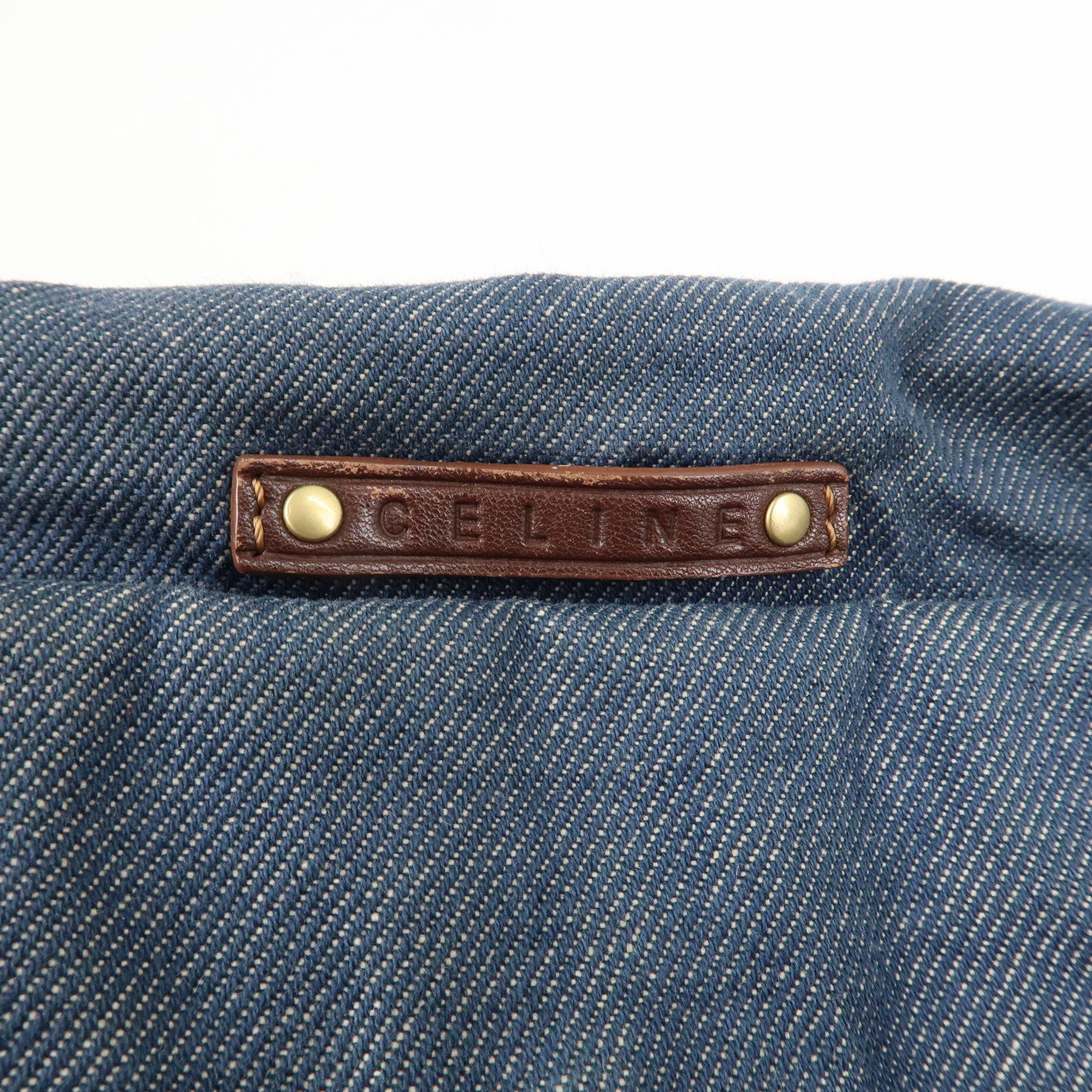 CELINE Macadam Denim Leather Bittersweet Shoudler Bag Navy Brown Used