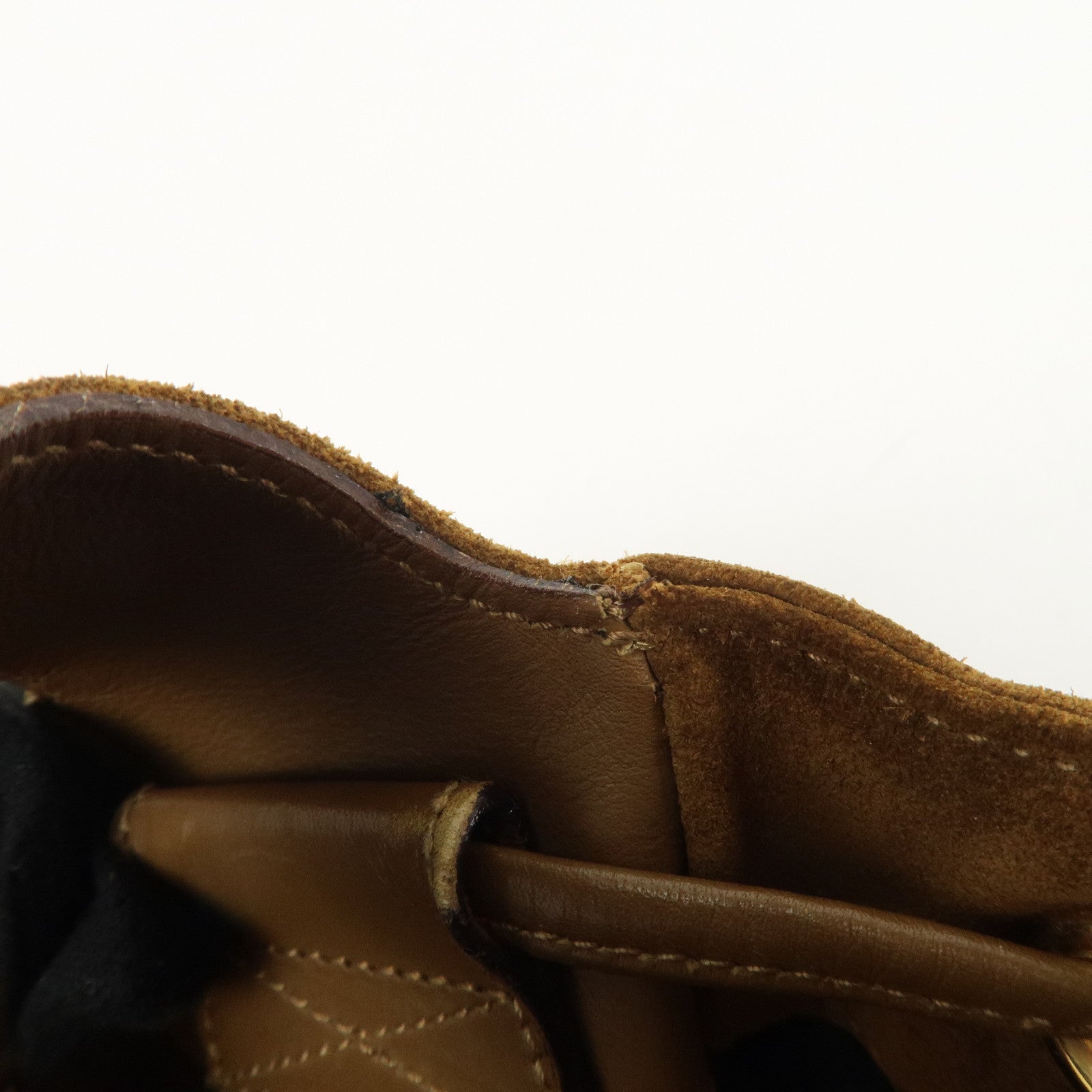 Salvatore Ferragamo Suede Hand Bag Stitch Brown BZ-21 5699 Used