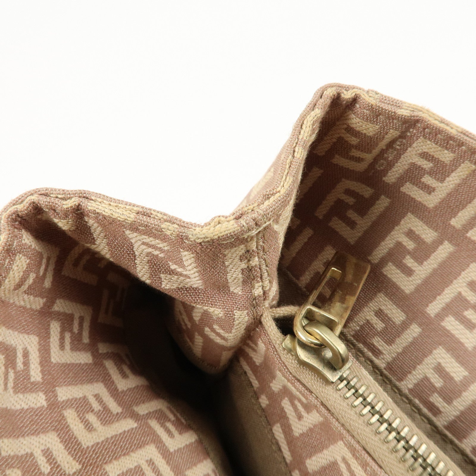 FENDI Zucchino Canvas Leather Tote Bag Pink Beige 8BH133 Used