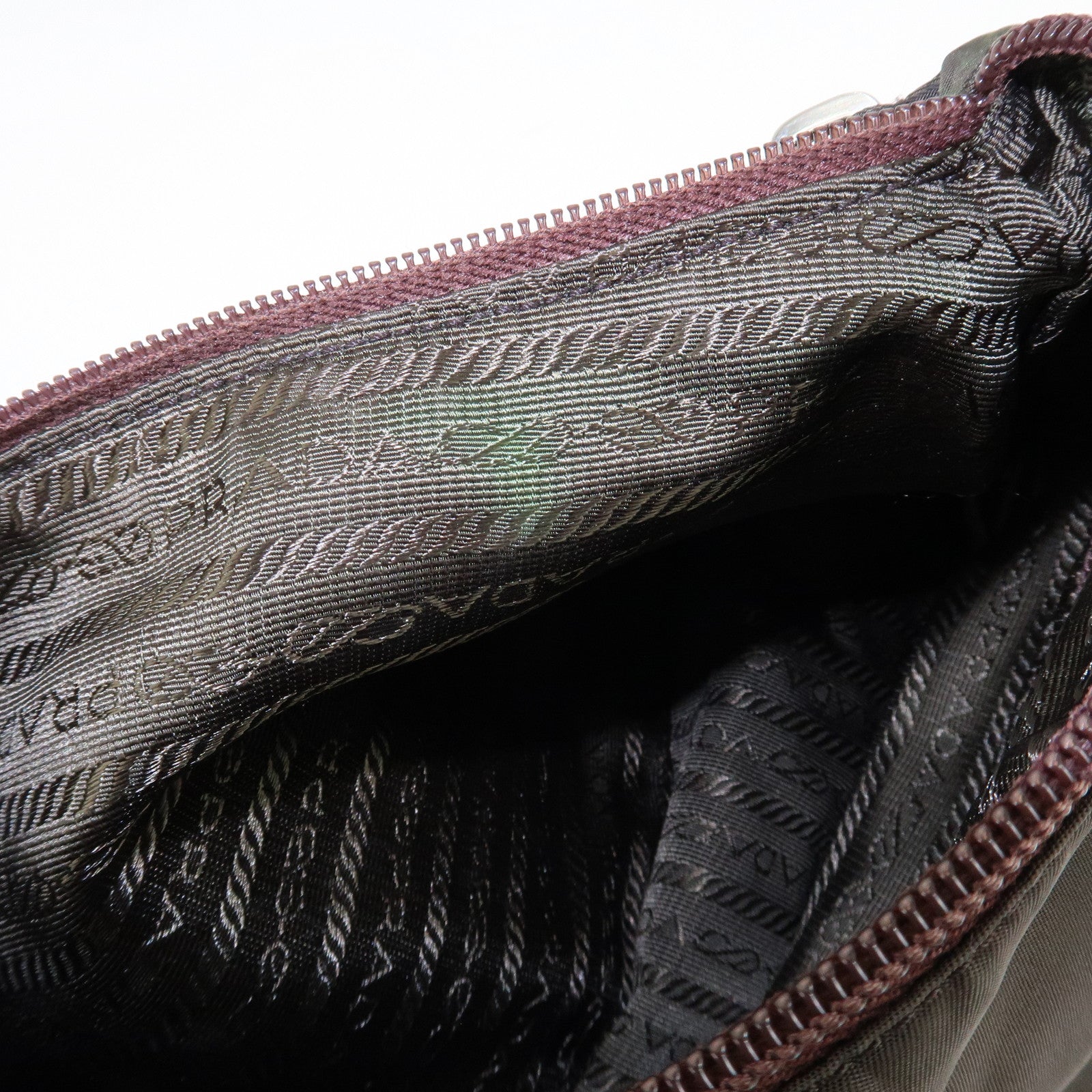 PRADA Nylon Leather Shoulder Bag Flower Motif Green Brown Used