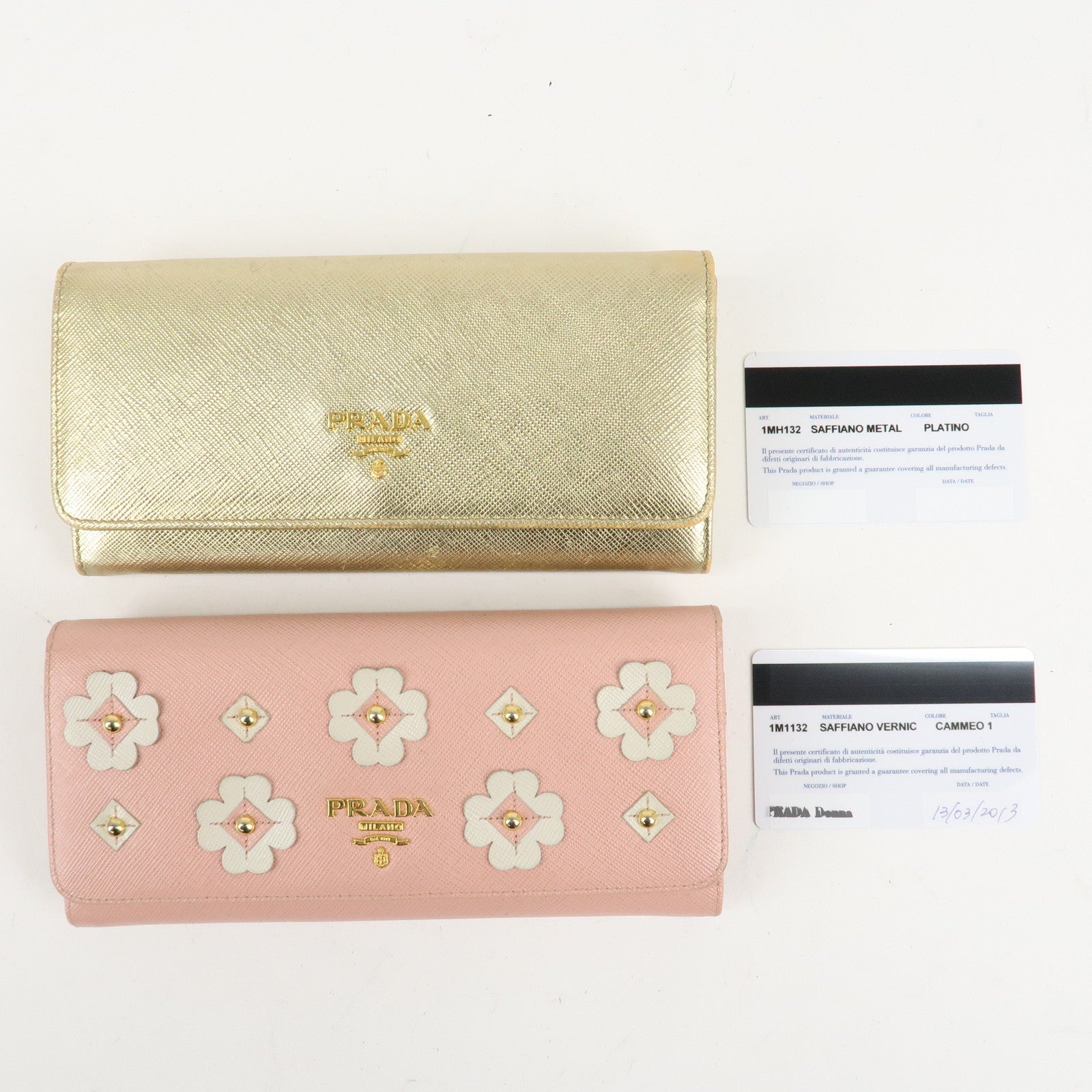 PRADA Set of 2 Saffiano Leather Bi-fold Long Wallet Glower Motif Used