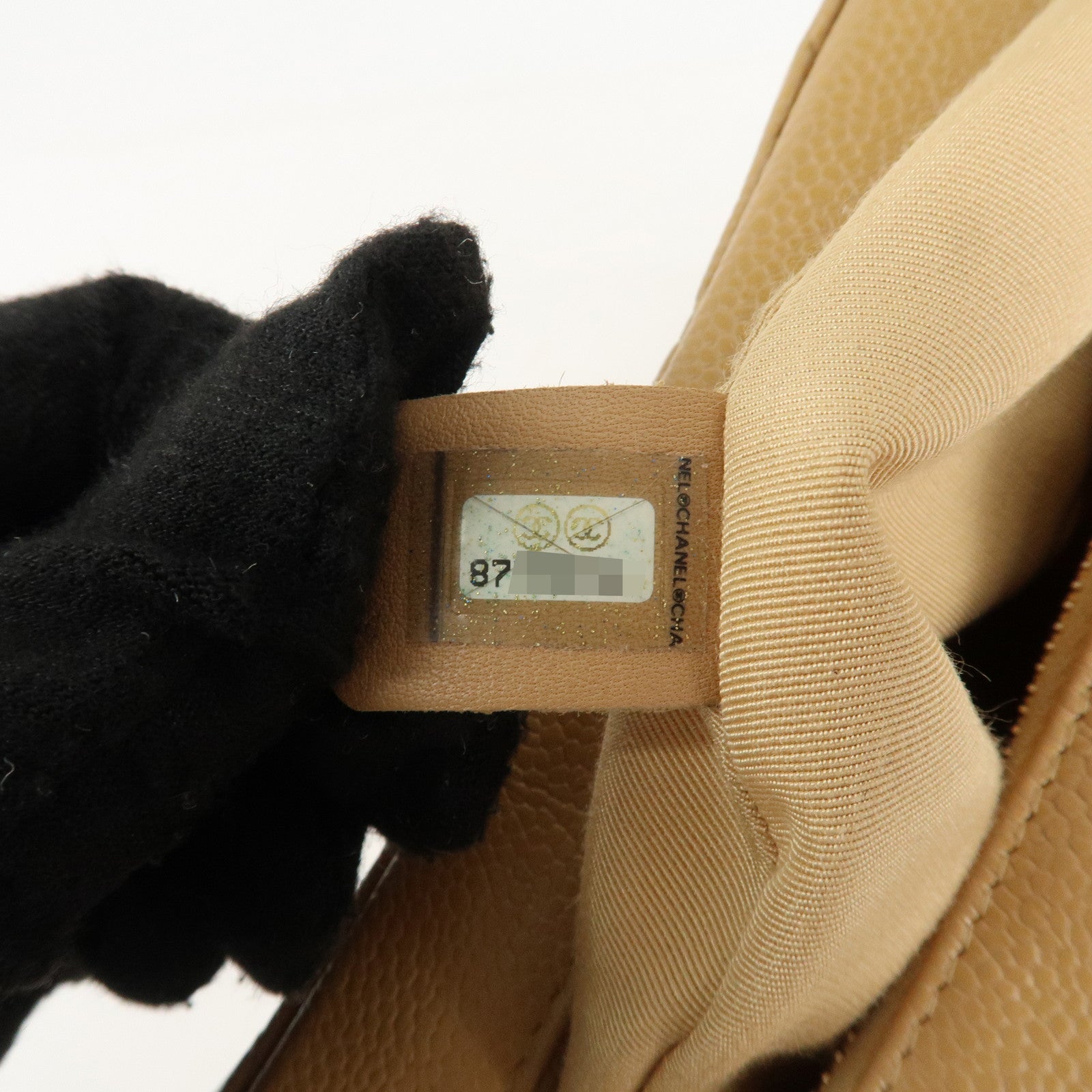 CHANEL COCO Mark Matelasse Shoulder Bag Caviar Skin Beige Used