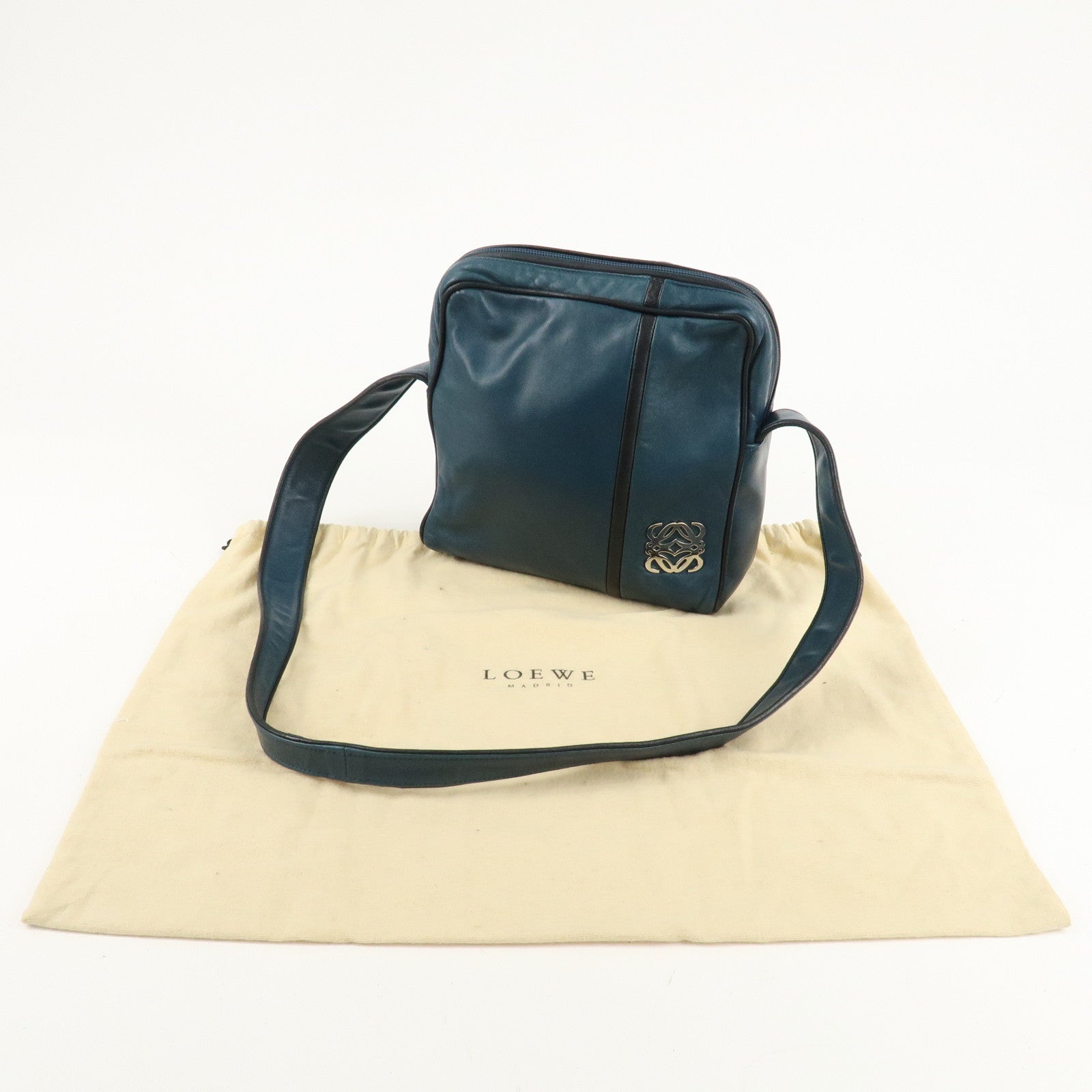 LOEWE Anagram Leather Shoulder Bag Blue Used