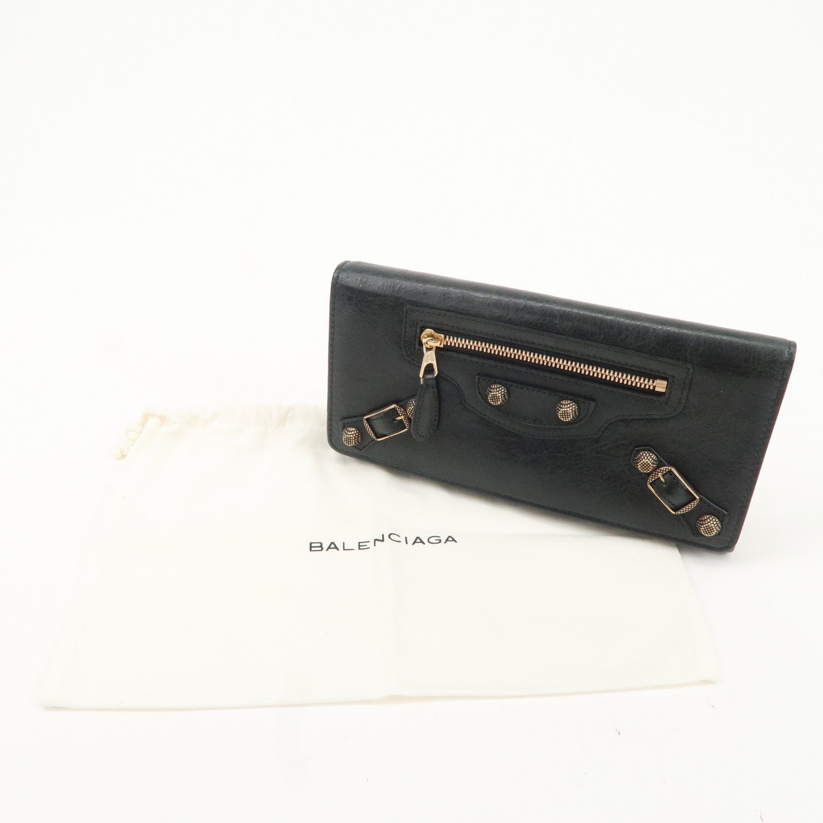 BALENCIAGA Giant Money Leather Bi-fold Long Wallet 233599 Black Used