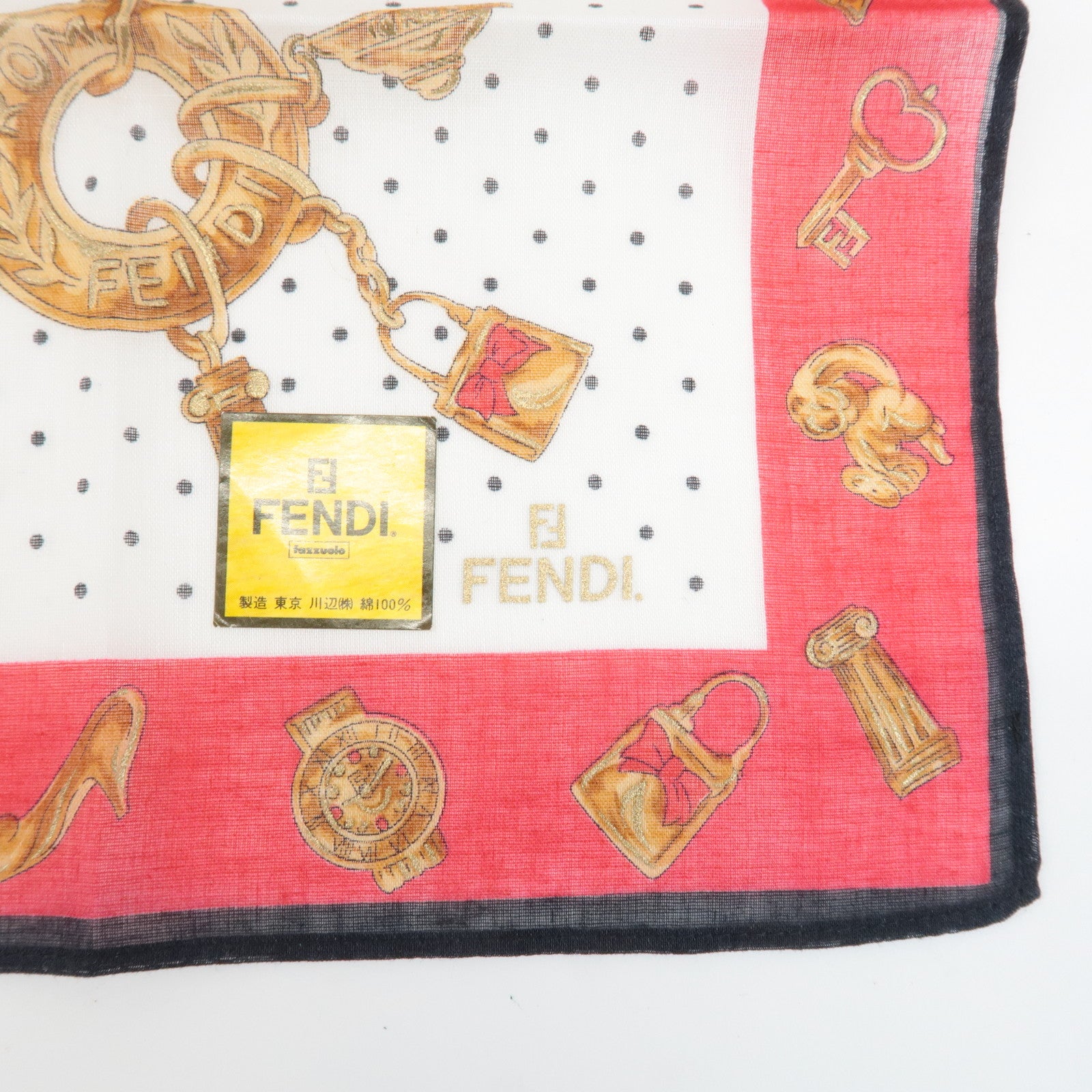 FENDI Set of 5 Cotton 100% Handkerchief Pink Navy Red White Used